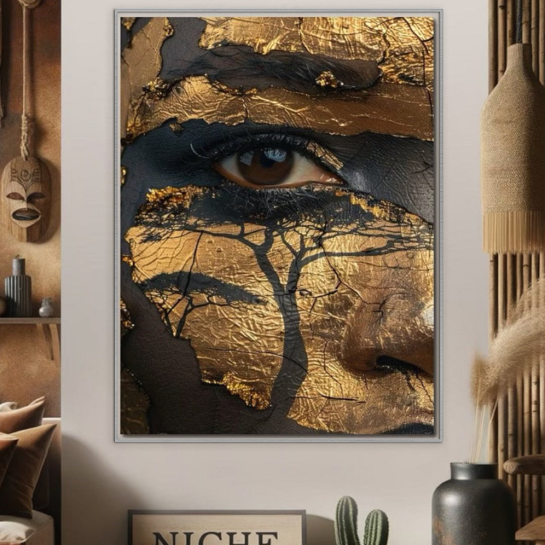 Leinwand Wandkunst Canvas Premium, LuxCanva® G1048, Augen der Erde, Blick, Erde, Wurzeln, Gold, Baum, Natur, Wohnen, Schlafzimmer, Lebendige Farben