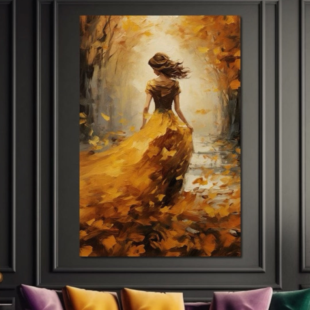 Tablou Canvas Premium LuxCanva® GV1053, Poezia Frunzelor, Toamna, Frunze, Aurii, Vant, Miscare, Zeita, Ritm, Lumina, Calatorie, Living, Dormitor