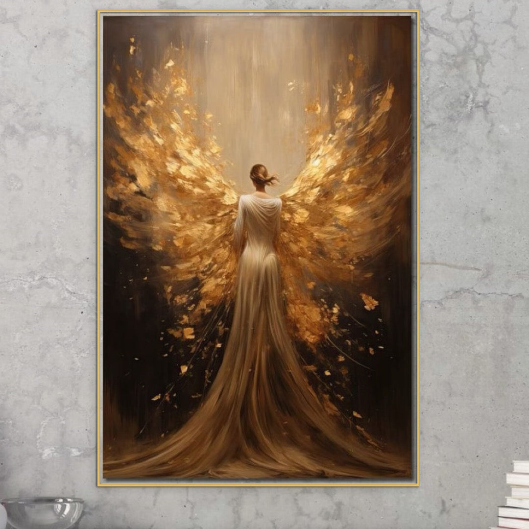Leinwand Leinwand Wandkunst Premium LuxCanva® GV1054, Engel der Wiedergeburt, Flügel, Engel, Himmel, ewig, Geist, Flammen, golden, golden, Aufstieg, Flug, göttlich, Wohnen, Schlafzimmer