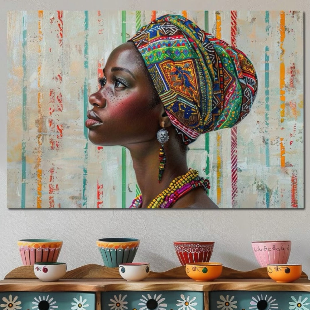 Tablou Canvas Premium LuxCanva® GV1055, Eleganta si Cultura, African, Traditie, Turban, Geometrie, Mosteniri, Feminism, Exotism, Living, Dormitor