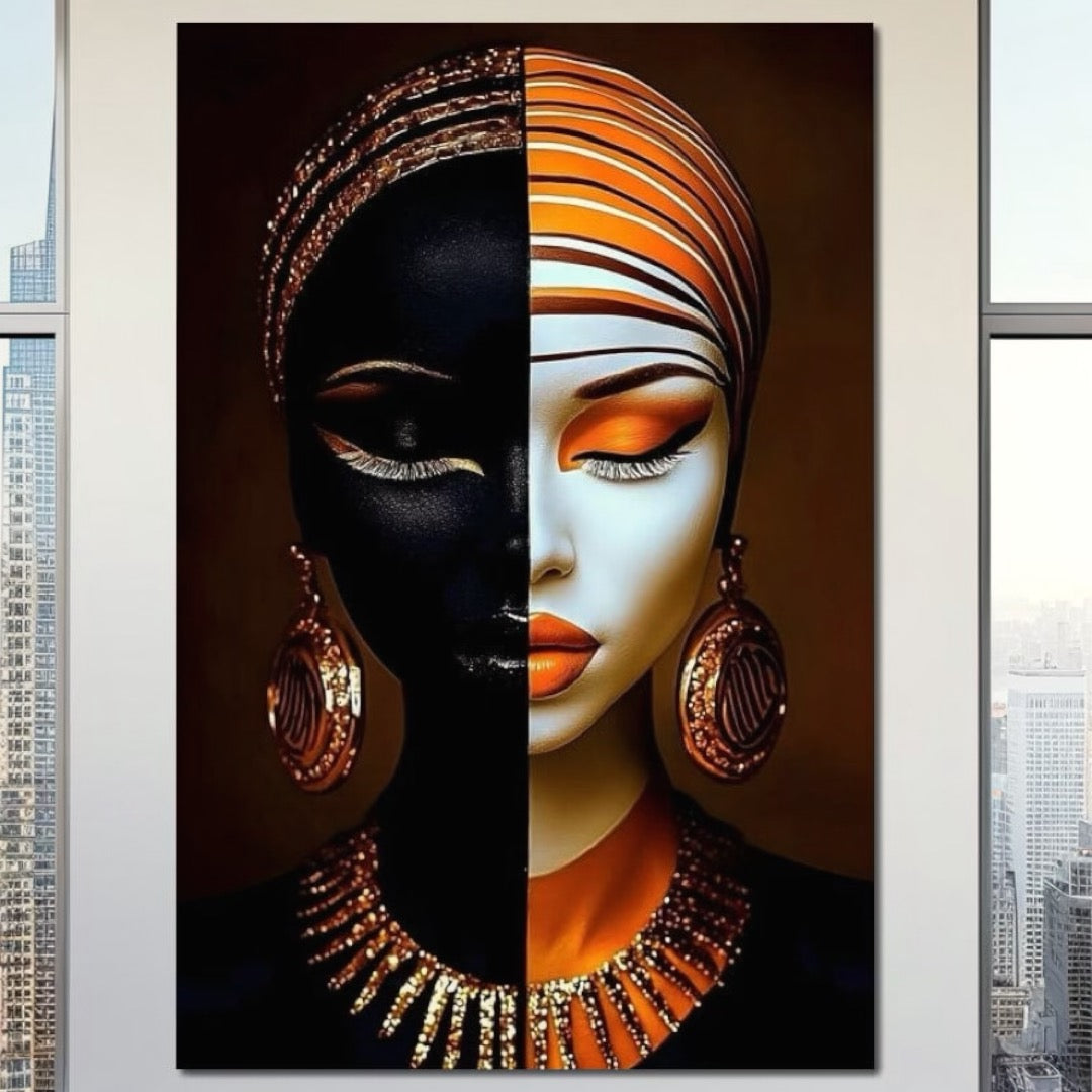 Tablou Canvas Premium LuxCanva® GV1056, Lumini si Umbre, Dualism, Simetrie, Diversitate, Armonie, Echilibru, Vis, Aur, Femeie, Living, Dormitor