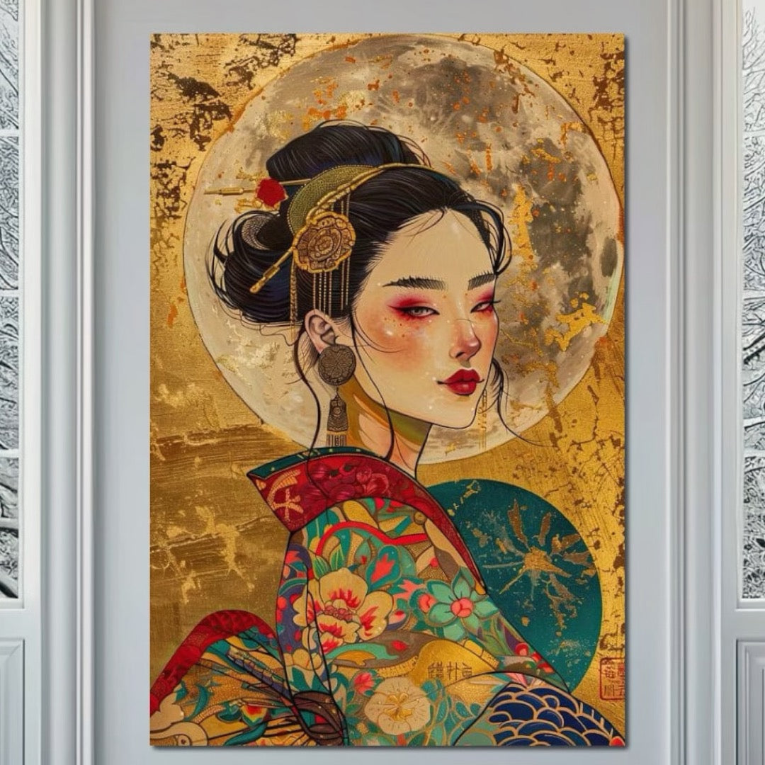 Tablou Canvas Premium LuxCanva® G1059, Misterul Unei Gheise , Japonia, Oriental, Kimono, Detalii, Eleganta, Samurai, Gheisa, Living, Dormitor