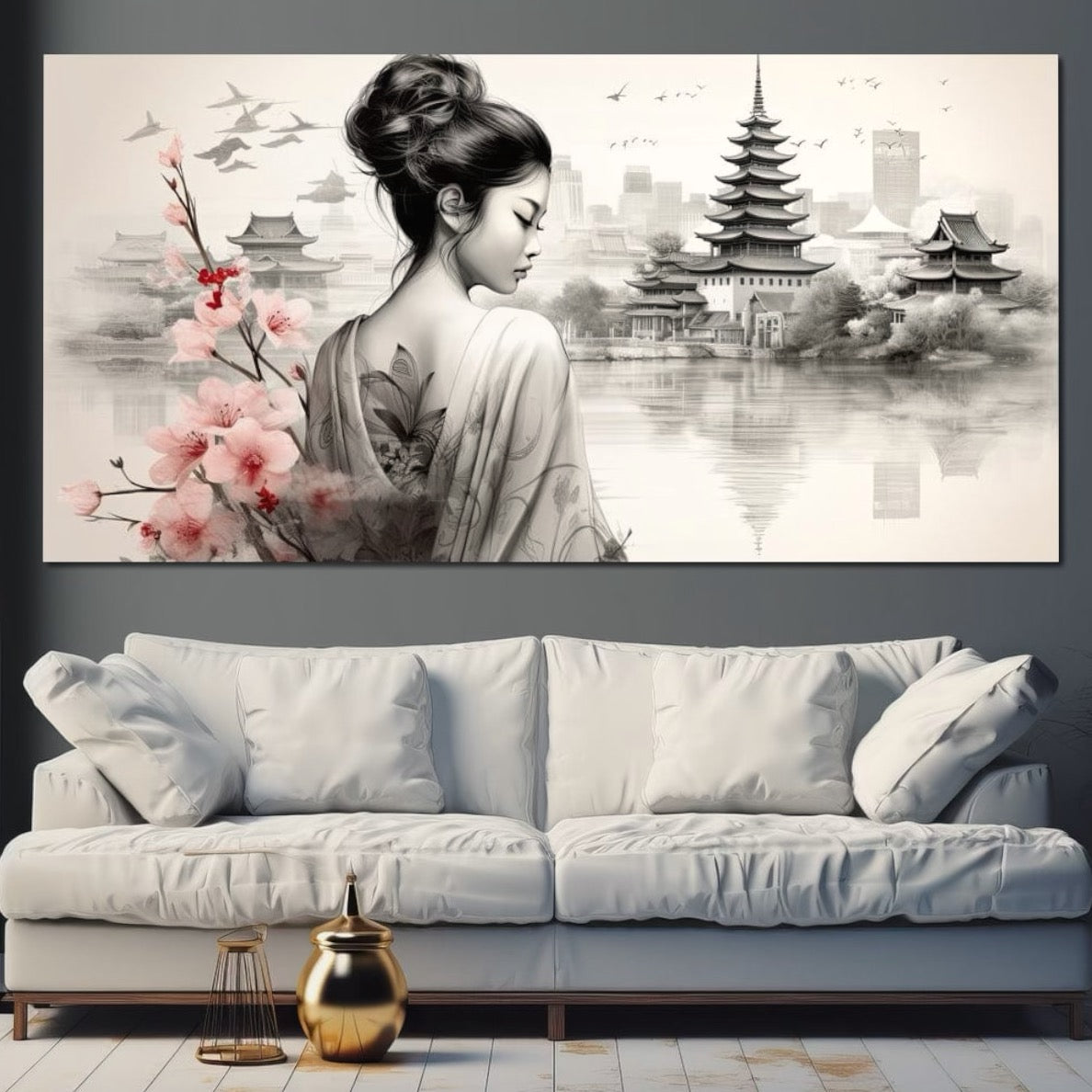 Tablou Canvas Premium LuxCanva® G1063, Memoriile Unei Gheise , Sakura, Tatuaj, Kyoto, Japonia, Frumusete, Trandafiri, Memorii, Living, Dormitor