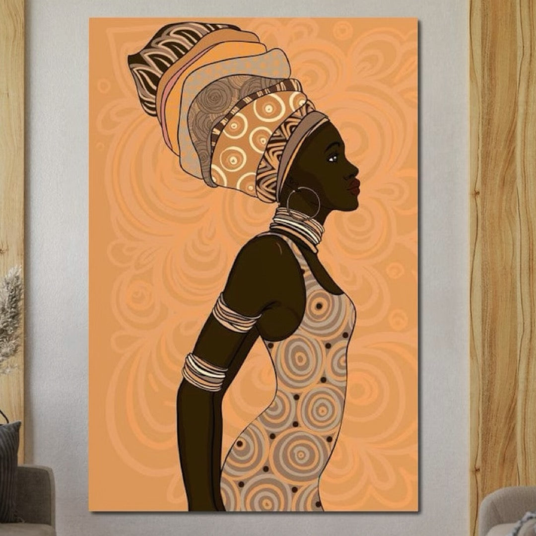 Tablou Canvas Premium, LuxCanva® G1074, Traditie si Modernitate, Africa, Continent, Feminitate, Exotic, Turban, Gratie, Soare, Bratari, Living, Dormitor