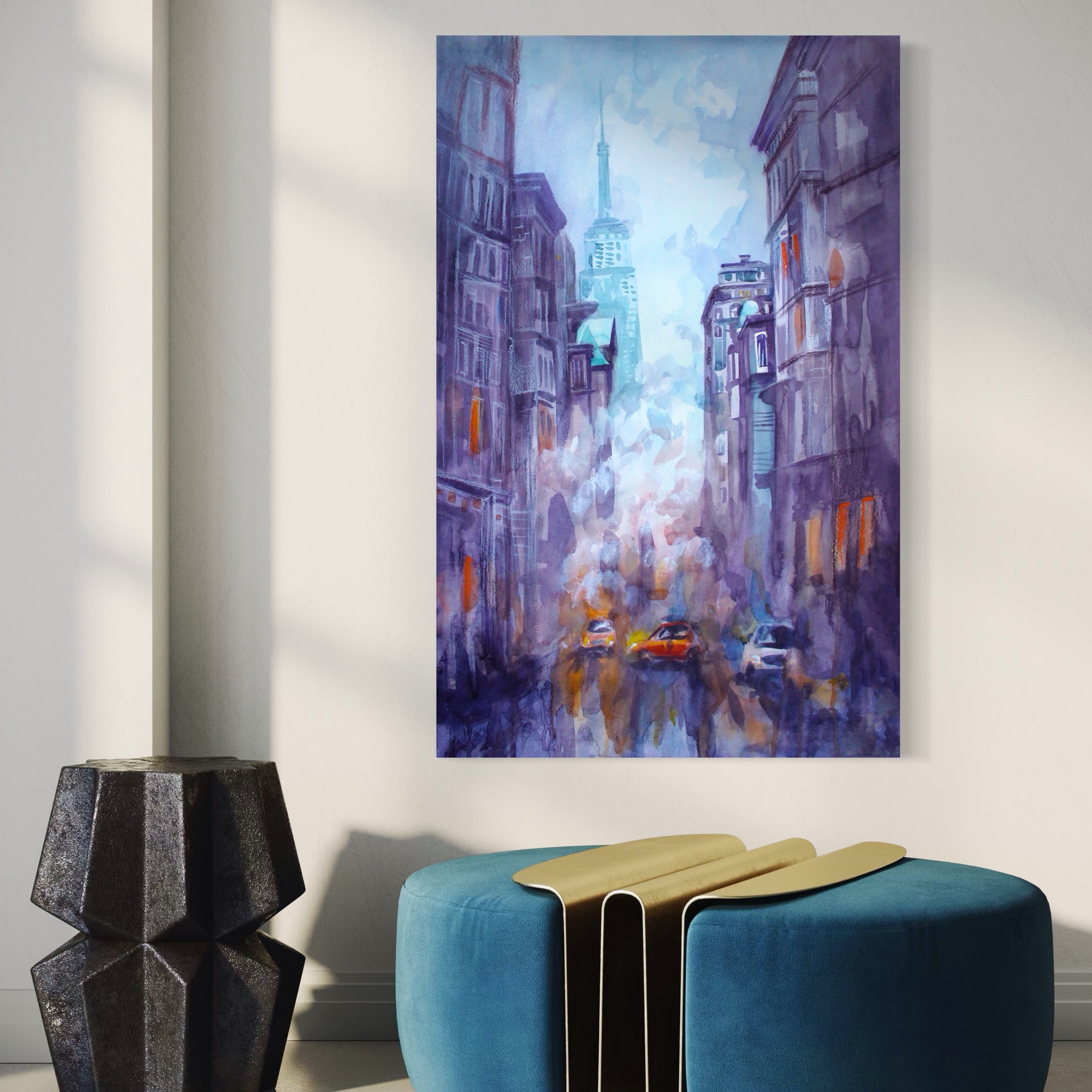 Tablou Canvas Premium LuxCanva® A1364, Orange Car , Living, Masina, Portocaliu, Oras, Dormitor, Culori Vibrante