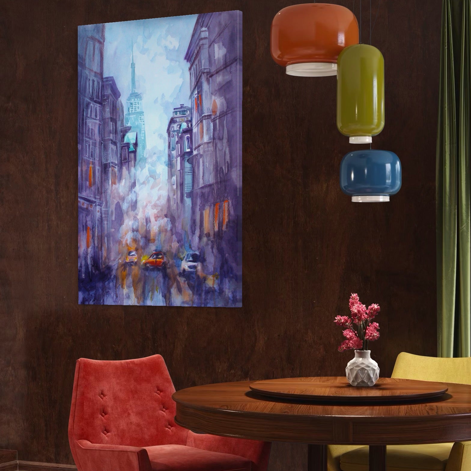 Tablou Canvas Premium LuxCanva® A1364, Orange Car , Living, Masina, Portocaliu, Oras, Dormitor, Culori Vibrante