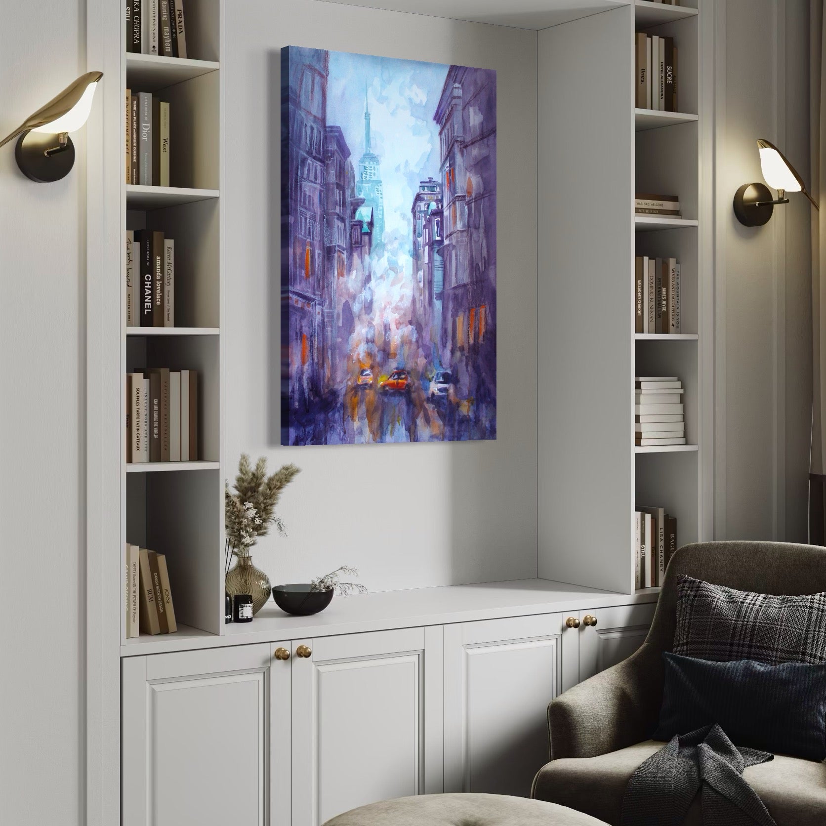 Tablou Canvas Premium LuxCanva® A1364, Orange Car , Living, Masina, Portocaliu, Oras, Dormitor, Culori Vibrante