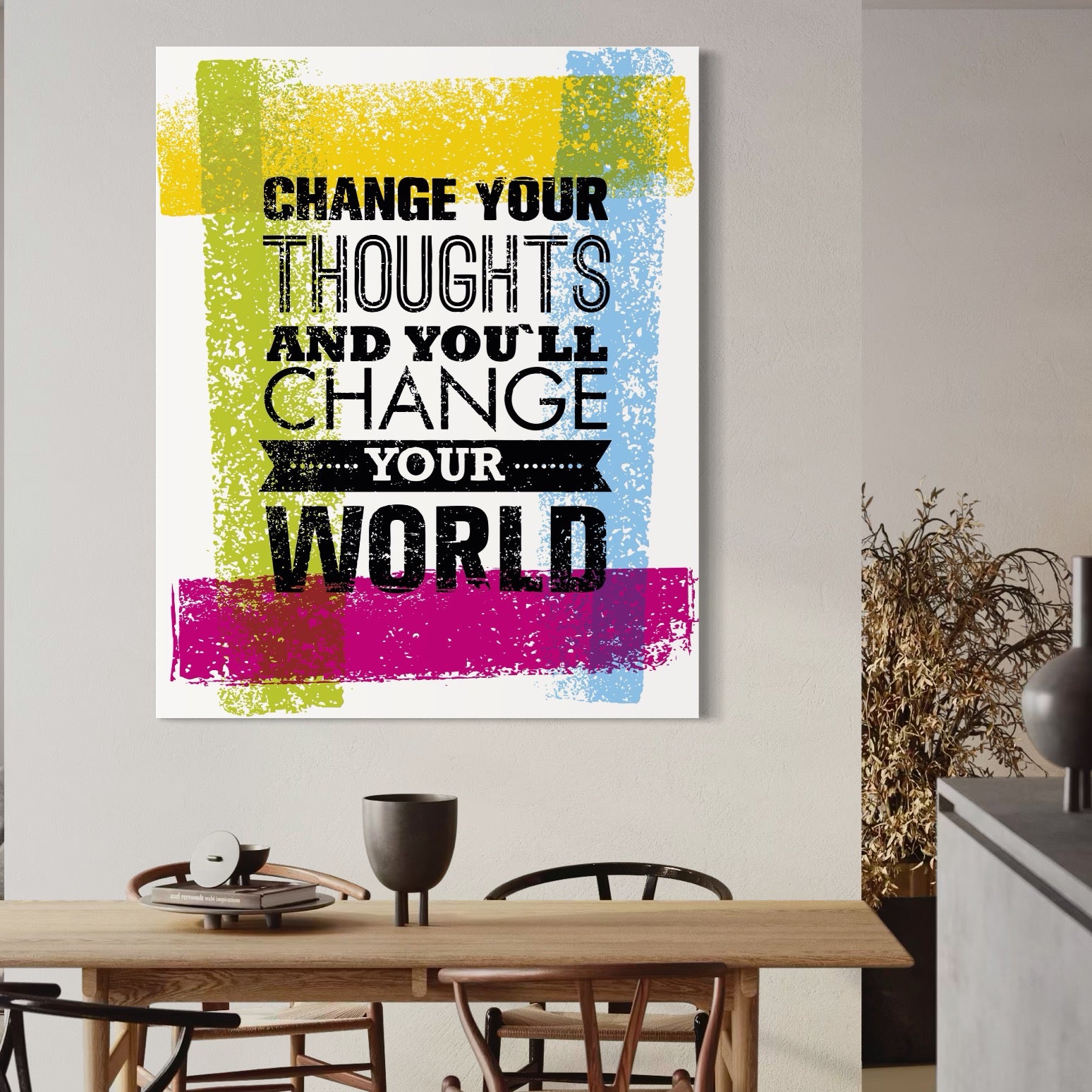 Tablou Canvas Premium LuxCanva® A1367, Change Your Thoughts , Living, Schimba-ti Gandirea, Motivational, Birou, Echipa, Culori Vibrante