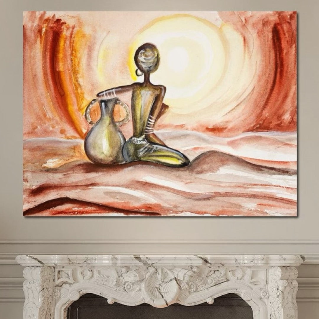 Tablou Canvas Premium LuxCanva® GL1070, Caldura Desertului , Ancestral, Spirit, Soare, Desert, Femeie, Apa, Nisip, Pustiu, Pamant, Living, Dormitor