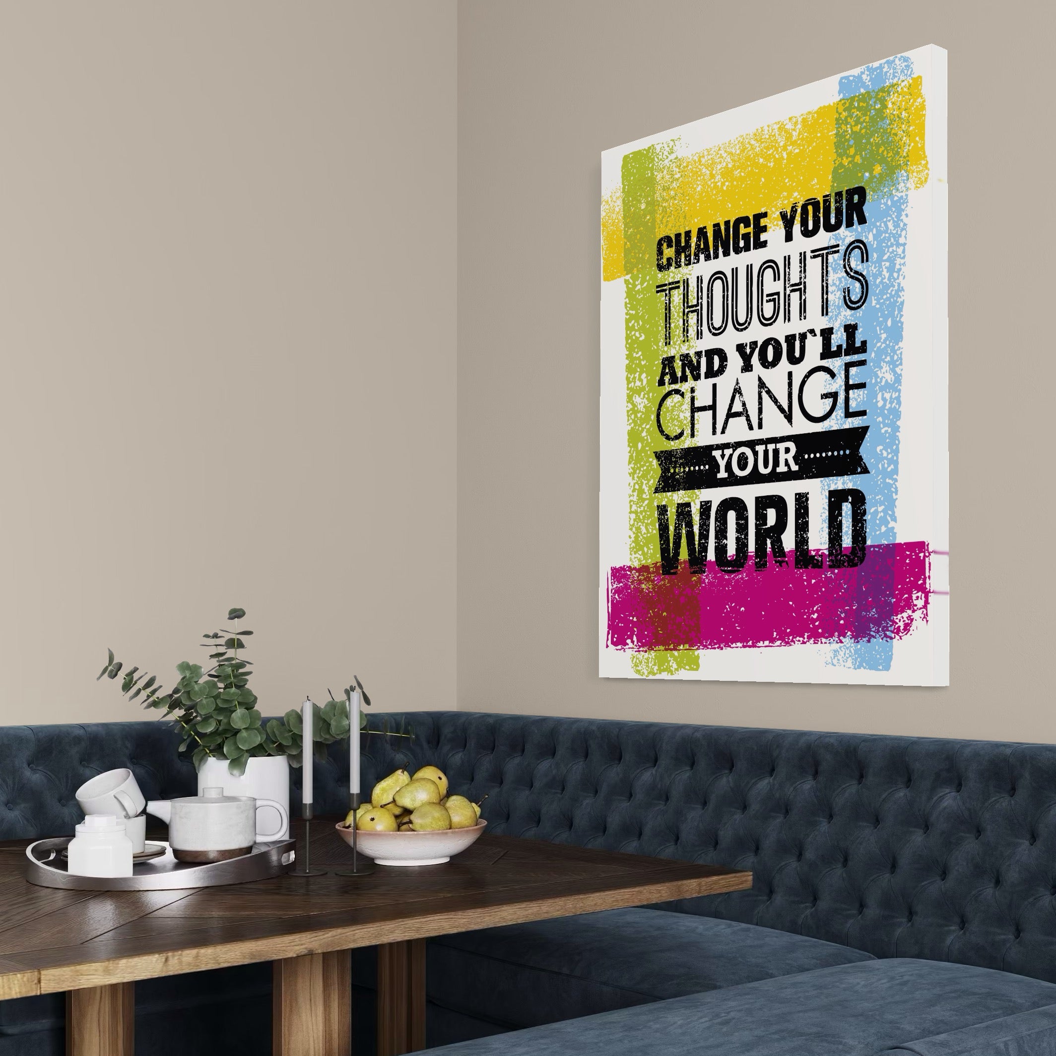 Tablou Canvas Premium LuxCanva® A1367, Change Your Thoughts , Living, Schimba-ti Gandirea, Motivational, Birou, Echipa, Culori Vibrante