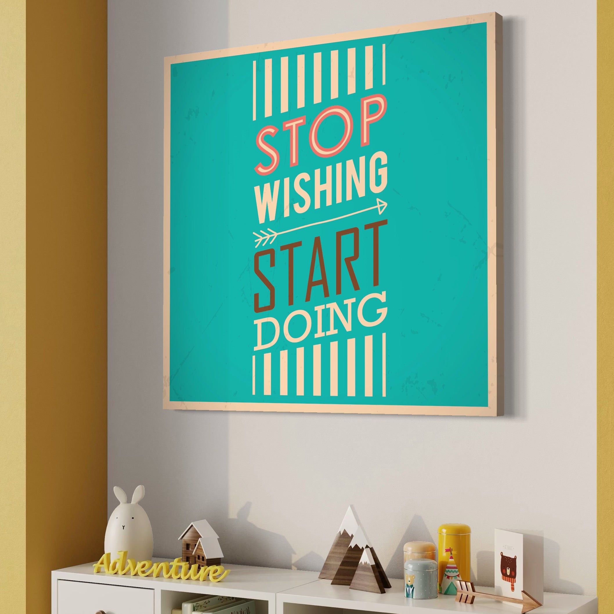 Tablou Canvas Premium LuxCanva® A1370, Stop Wishing, Start Doing , Birou, Succes, Motivatie, Munca, Dorinta, Culori Vibrante