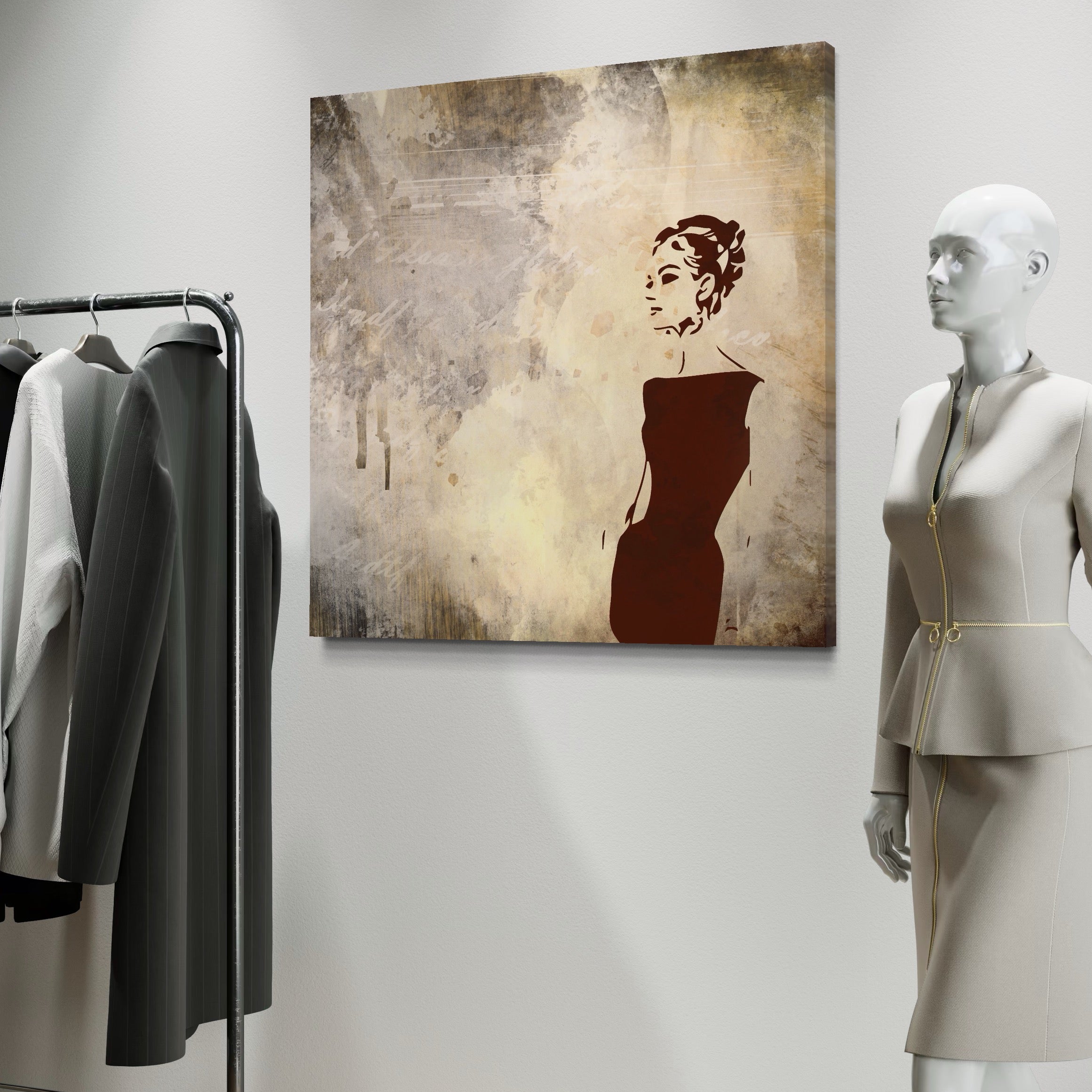 Tablou Canvas Premium LuxCanva® A1373, Lady In Black ,  Dormitor, Femeie, Senzualitate, Rochie Neagra, Dressing, Culori Vibrante