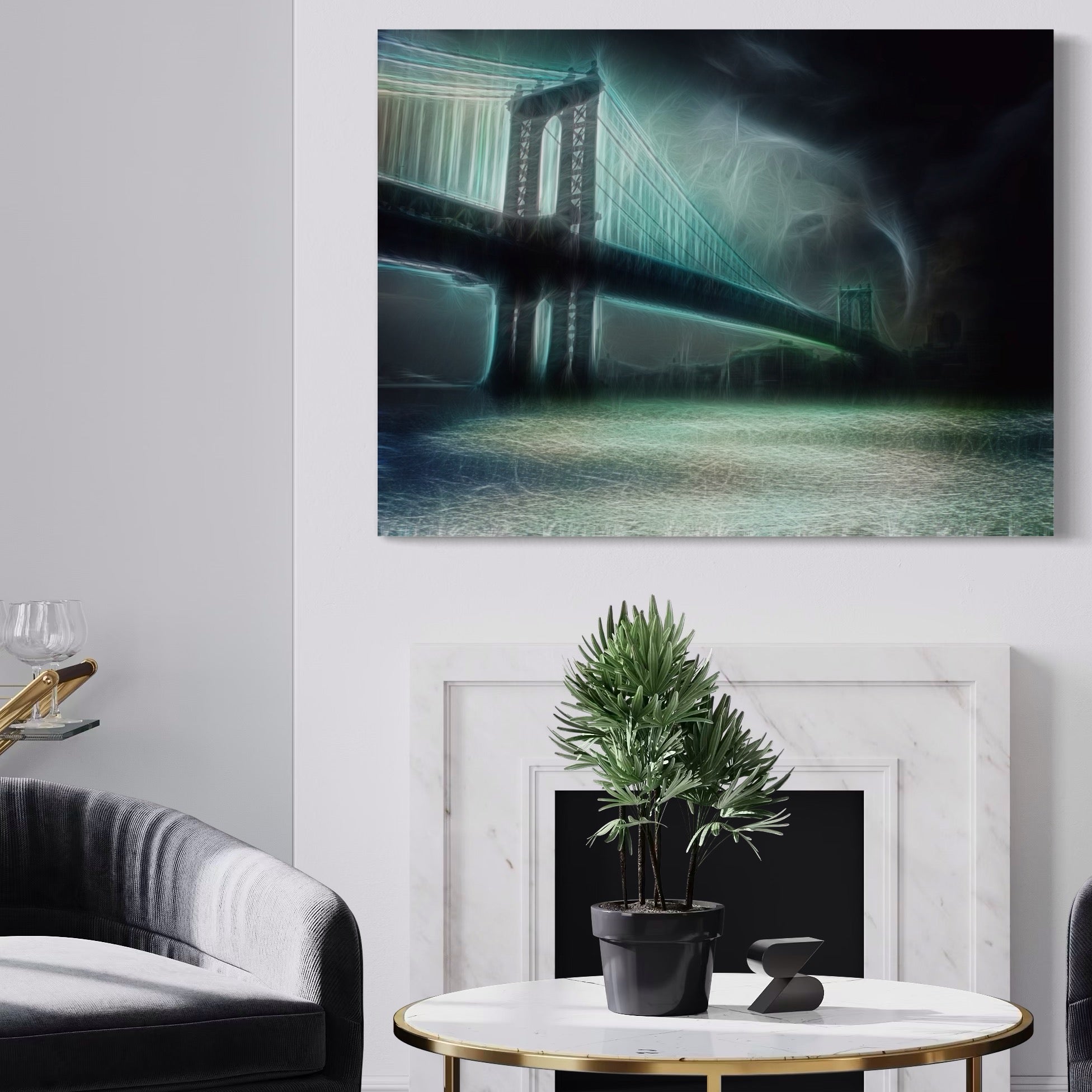 Tablou Canvas Premium LuxCanva® A1375, Podul , Dormitor, Furtuna, Ploaie, Fulgere, Living, Culori Vibrante