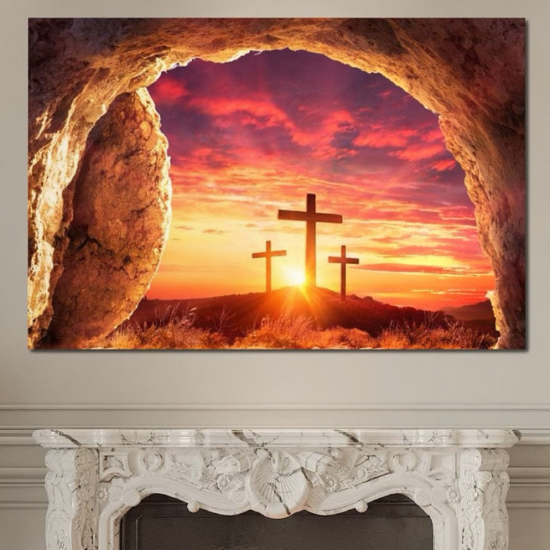 Tablou Canvas Premium LuxCanva® H1017 Lumina Invierii , Cruce, Inviere, Lumina, Jertfa, Promisiune, Rasarit, Salvare, Vesnicie, Living, Dormitor