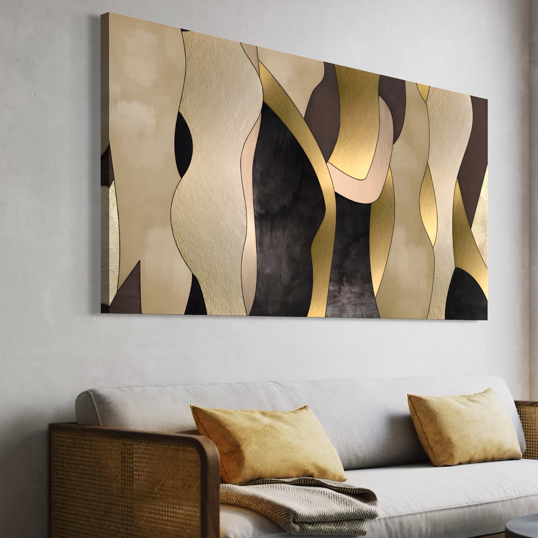 Tablou Canvas Premium LuxCanva® A1378, Siluete , Dormitor, Abstract, Auriu, Decorativ, Living, Culori Vibrante