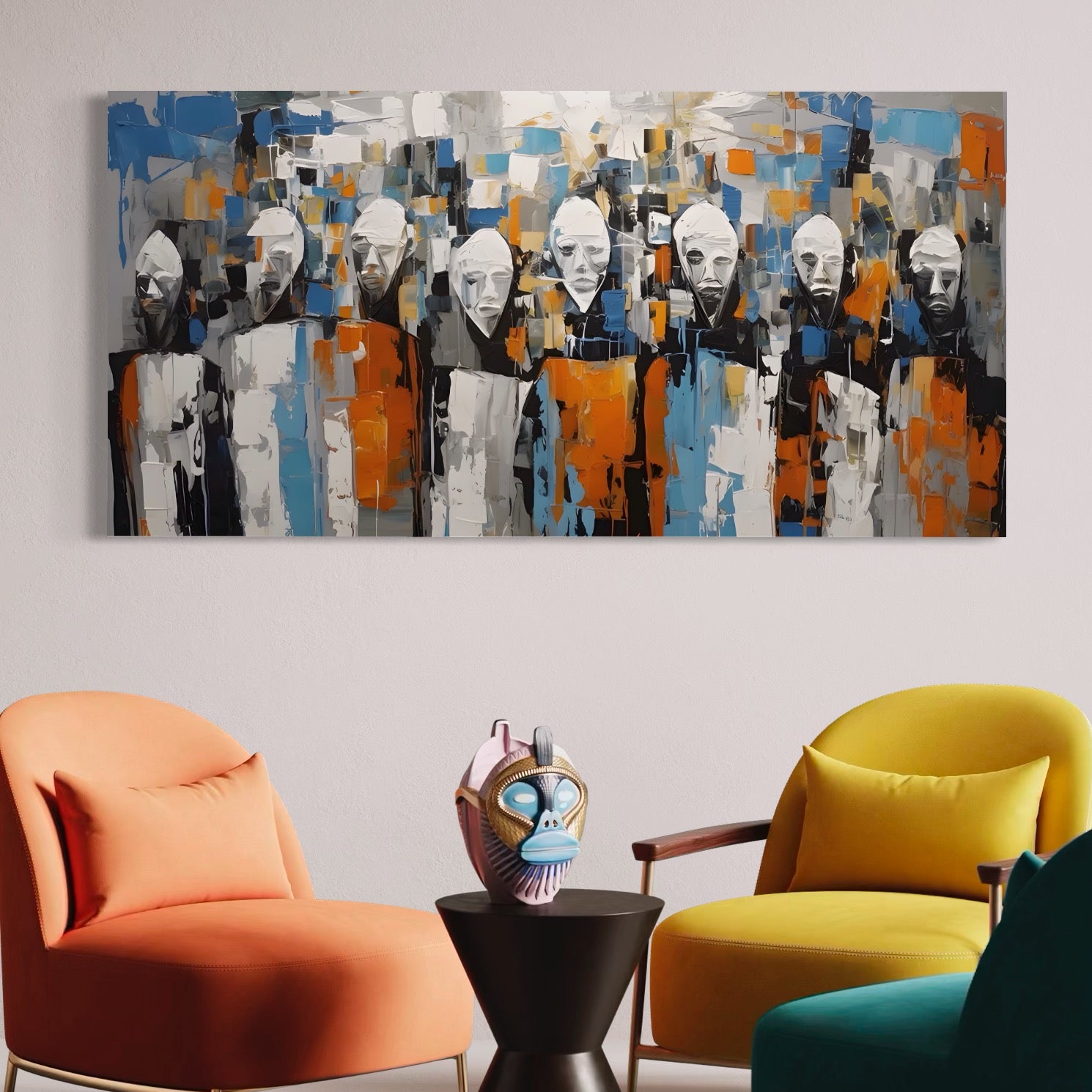 Tablou Canvas Premium LuxCanva® A1380, Chipuri Multiple , Dormitor, Masti, Oameni, Arta Moderna, Abstract, Living, Culori Vibrante