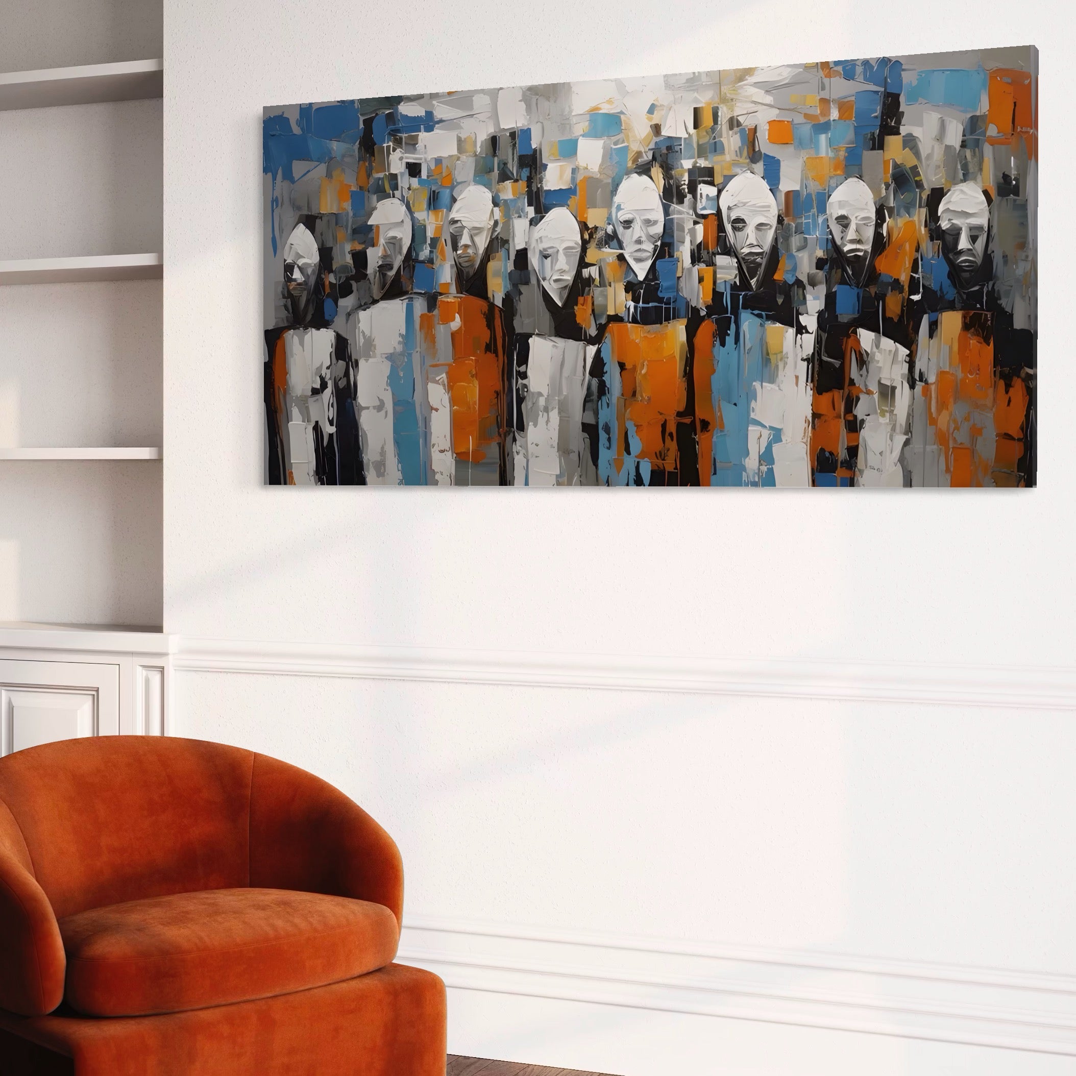 Tablou Canvas Premium LuxCanva® A1380, Chipuri Multiple , Dormitor, Masti, Oameni, Arta Moderna, Abstract, Living, Culori Vibrante