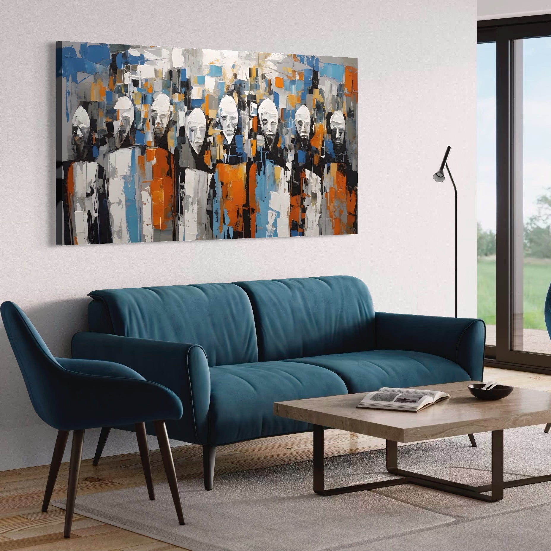 Tablou Canvas Premium LuxCanva® A1380, Chipuri Multiple , Dormitor, Masti, Oameni, Arta Moderna, Abstract, Living, Culori Vibrante