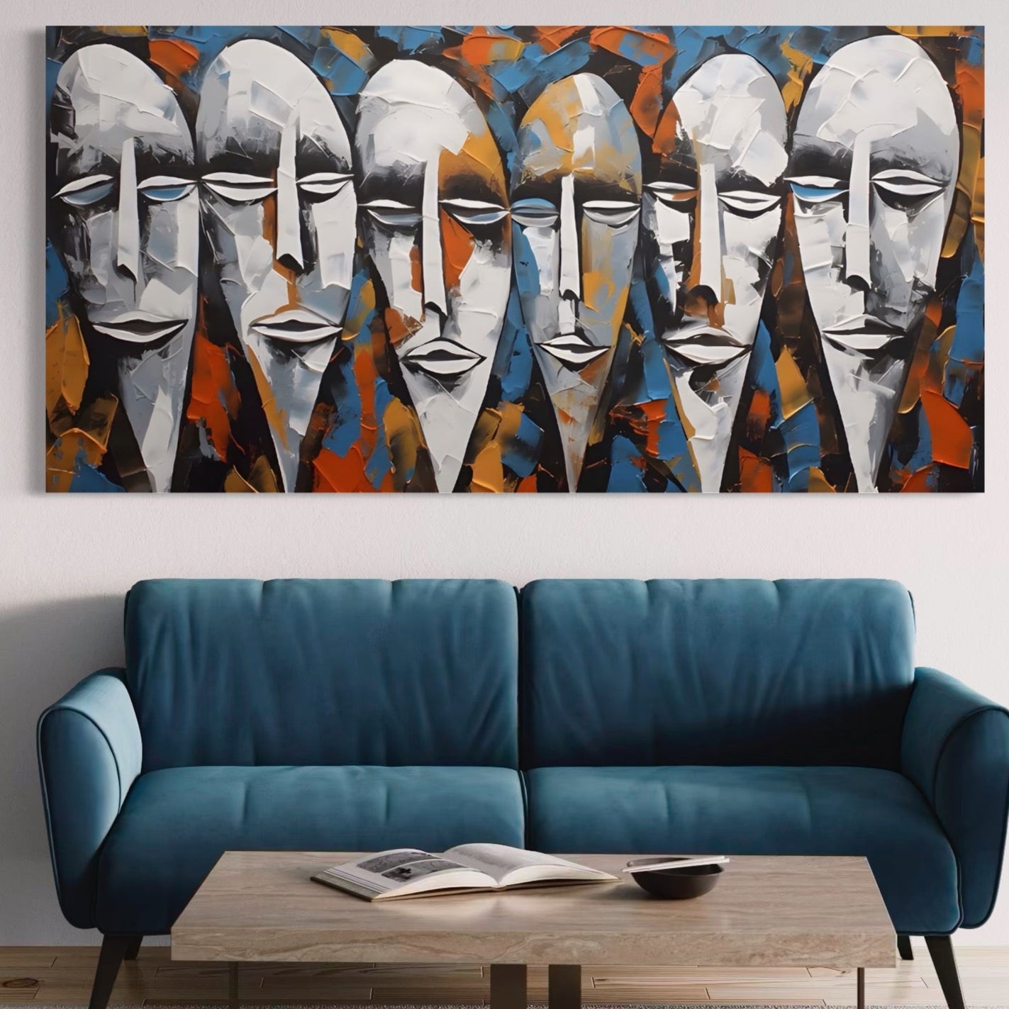 Tablou Canvas Premium LuxCanva® A1381, Masti , Galerie De Arta, Oameni, Arta Moderna, Abstract, Living, Culori Vibrante