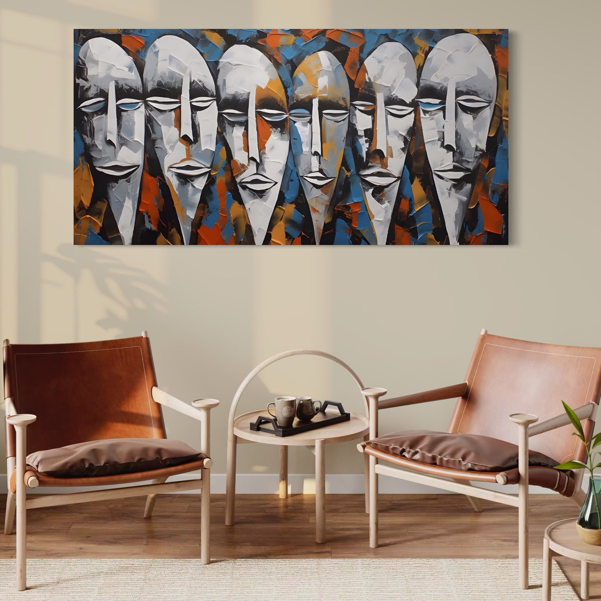 Tablou Canvas Premium LuxCanva® A1381, Masti , Galerie De Arta, Oameni, Arta Moderna, Abstract, Living, Culori Vibrante