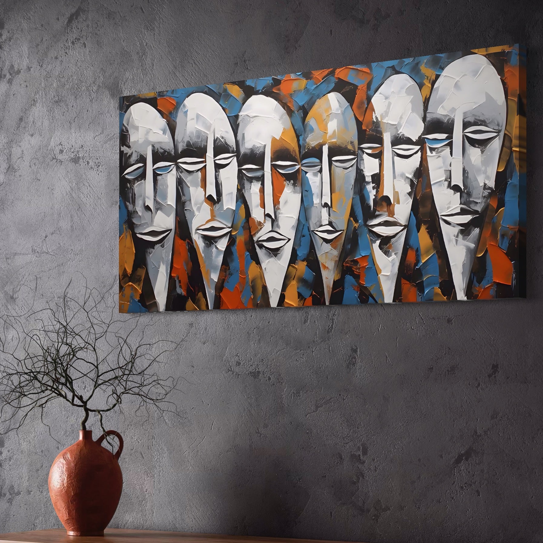 Tablou Canvas Premium LuxCanva® A1381, Masti , Galerie De Arta, Oameni, Arta Moderna, Abstract, Living, Culori Vibrante