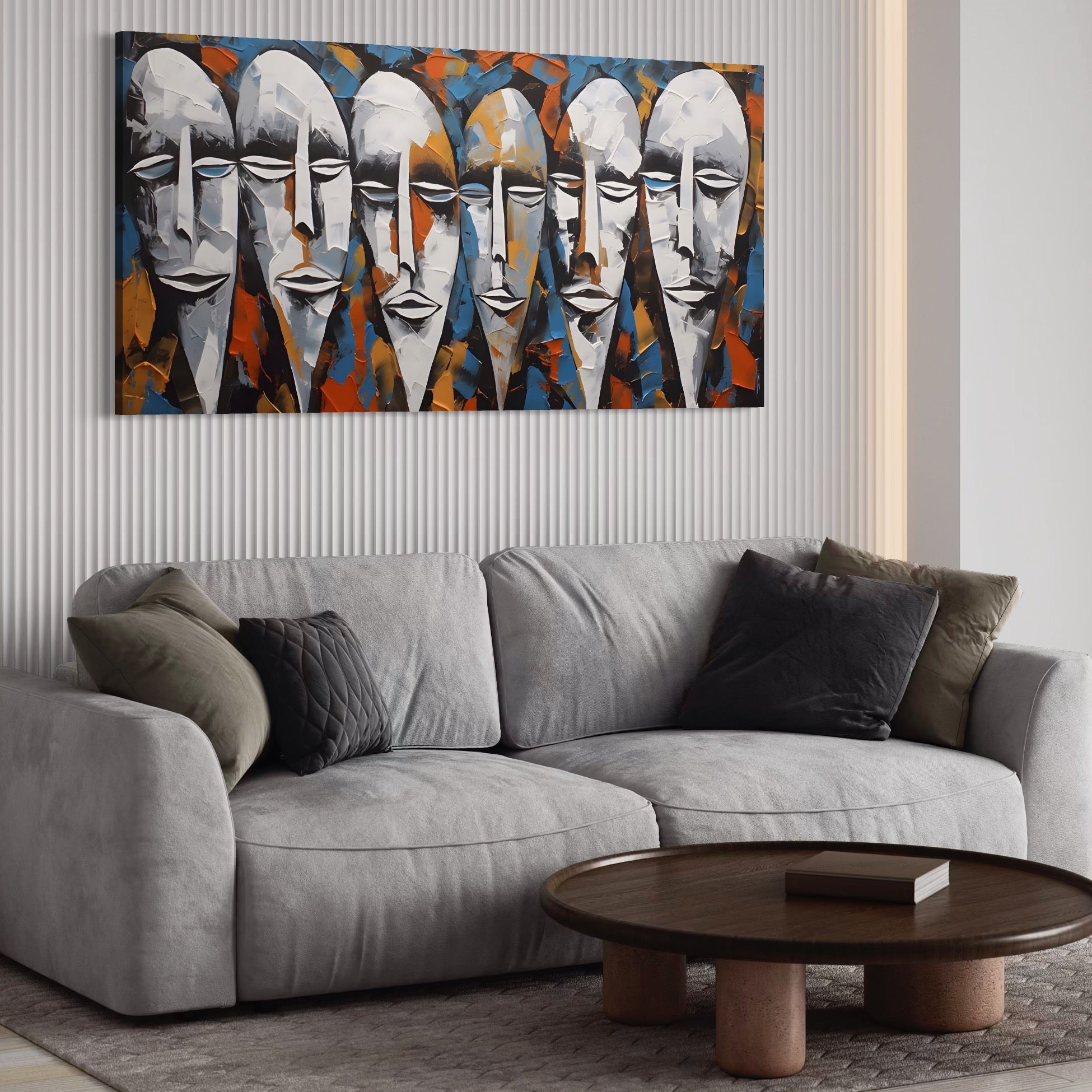 Tablou Canvas Premium LuxCanva® A1381, Masti , Galerie De Arta, Oameni, Arta Moderna, Abstract, Living, Culori Vibrante