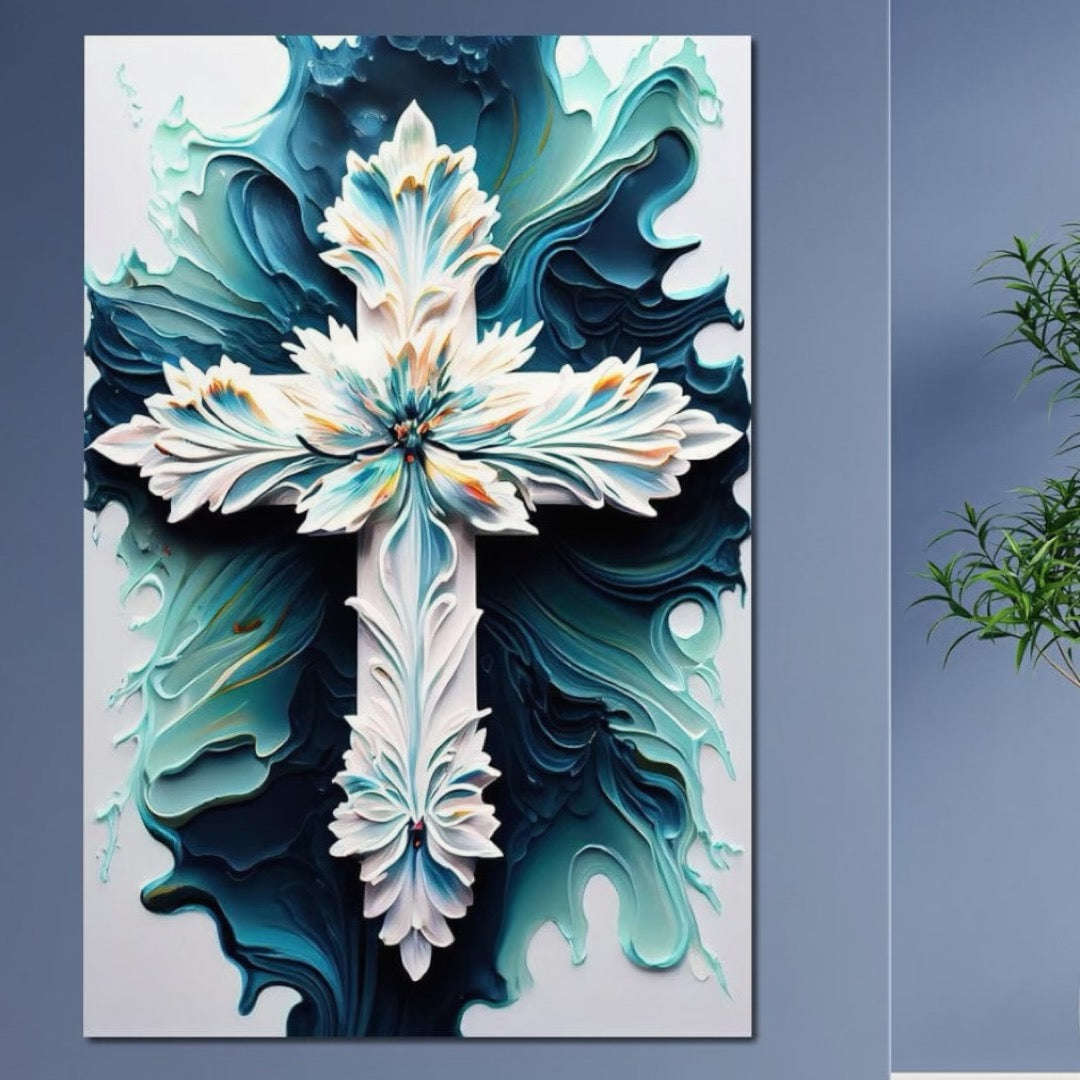 Tablou Canvas Premium LuxCanva® H1028 Puterea Crucii din Flori , Maiestrie, Arta, Cruce, Flori, Credinta, Inspiratie, Pace, Suflet, Armonie, Living