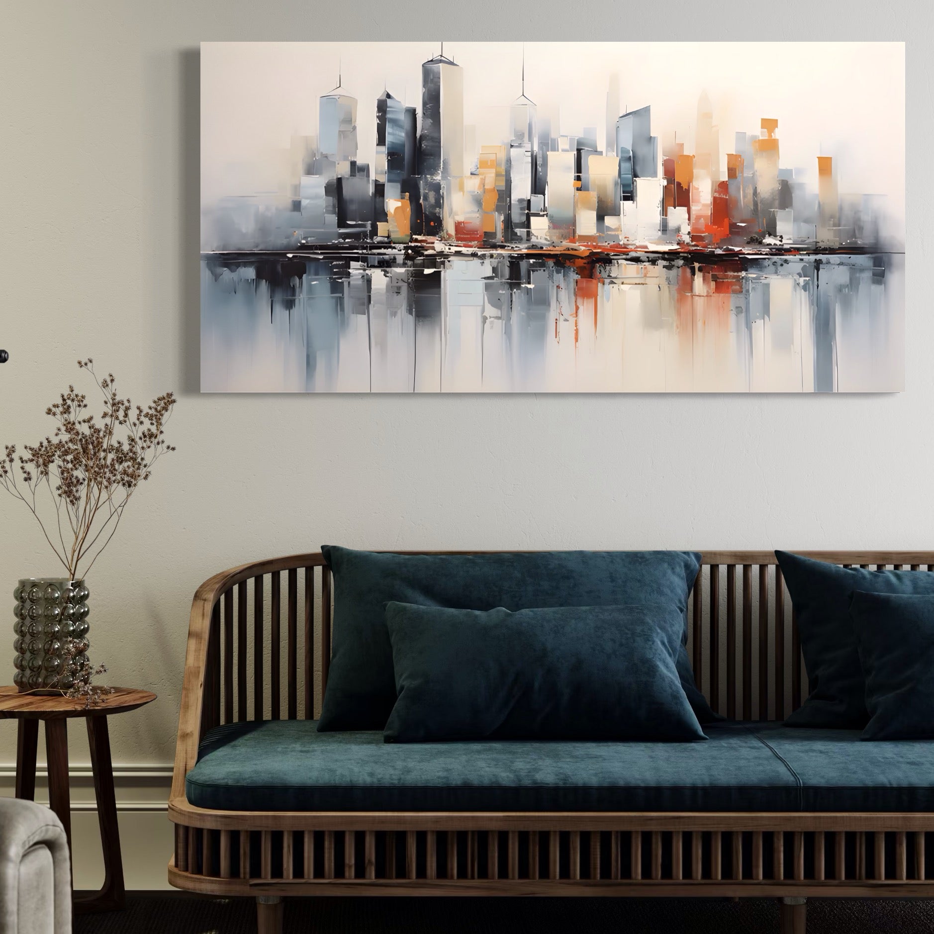 Tablou Canvas Premium LuxCanva® A1386, The City , Living, Oras, Cladiri, Reflexie, Dormitor, Culori Vibrante