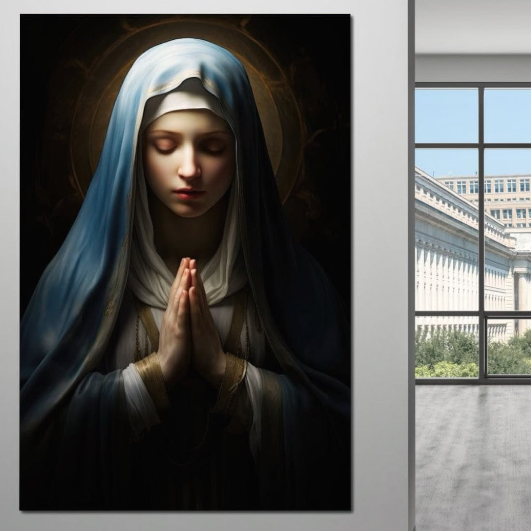 Tablou Canvas Premium LuxCanva® H1036, Pacea Rugaciunii, Fecioara Maria, Rugaciune, Pace, Credinta, Har, Binecuvantare, Blandete, Arta Religioasa, Living, Dormitor