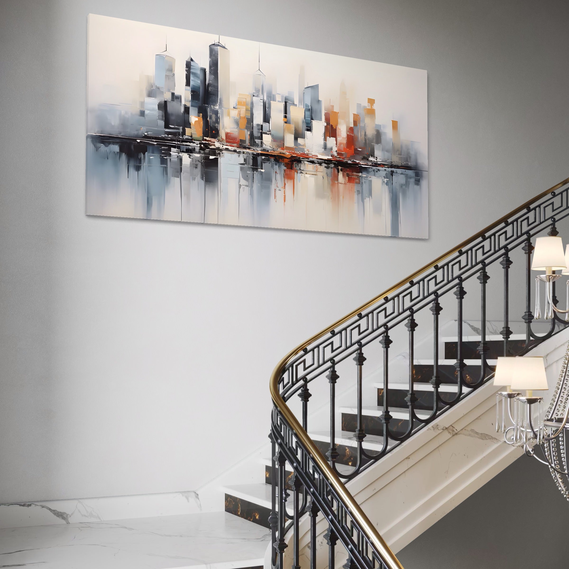 Tablou Canvas Premium LuxCanva® A1386, The City , Living, Oras, Cladiri, Reflexie, Dormitor, Culori Vibrante