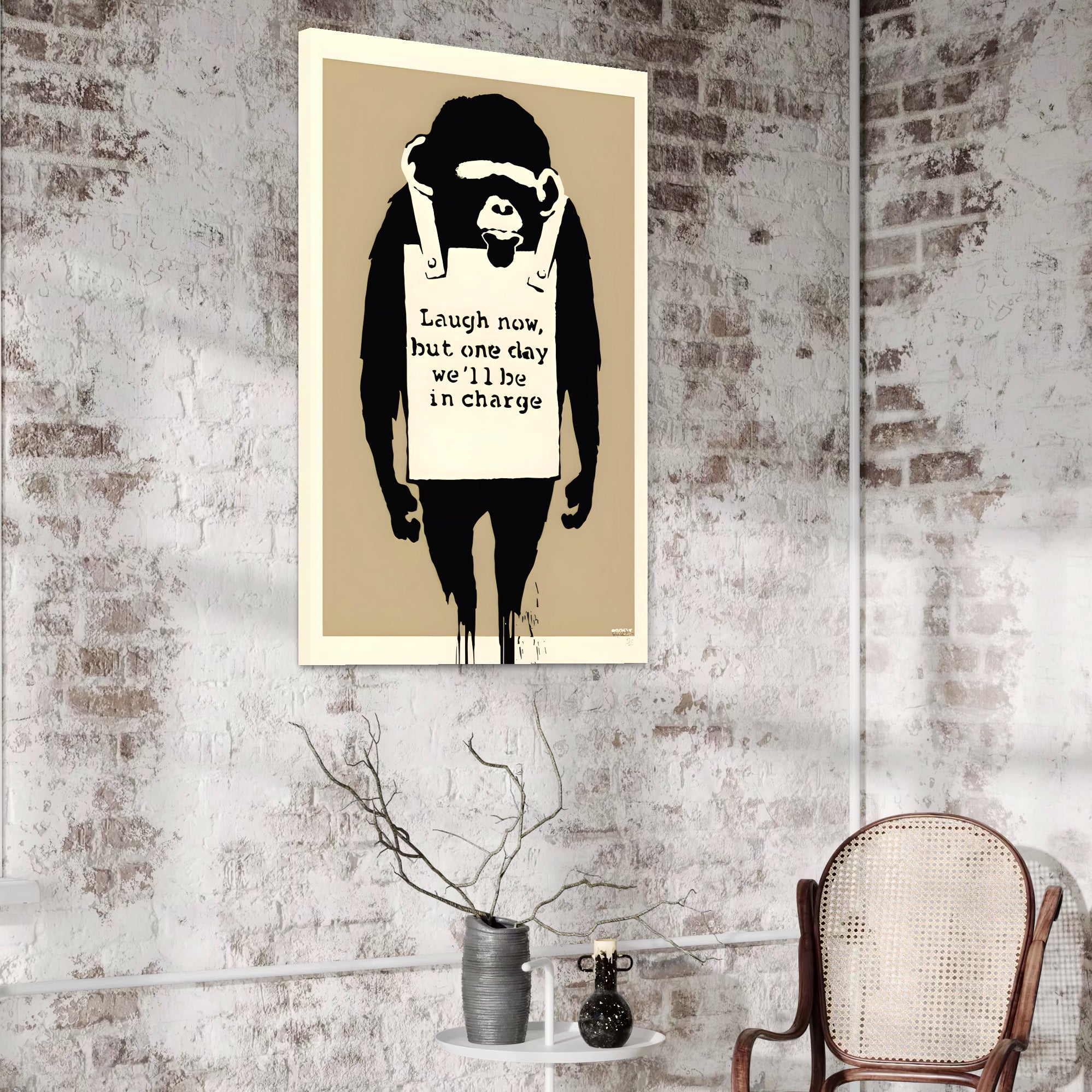 Tablou Canvas Premium LuxCanva® A1387, Laugh Now , Living, Maimuta, Jungla, Motivational, Echipa, Birou, Culori Vibrante