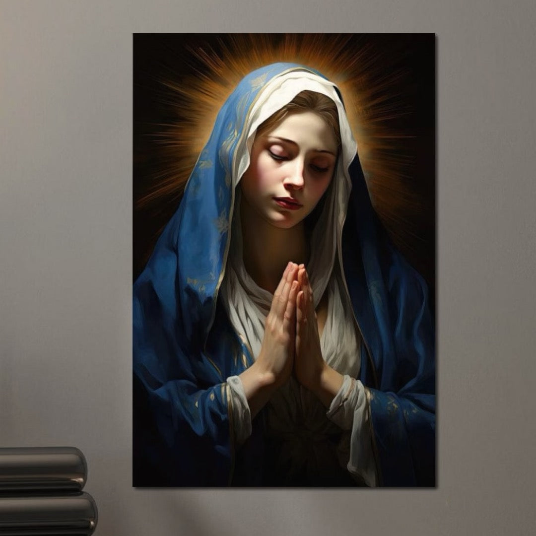 Tablou Canvas Premium LuxCanva® H1038, Blandetea Divina, Fecioara Maria, Rugaciune, Lumina, Credinta, Pace, Har, Blandete, Divin, Arta Religioasa, Living, Dormitor