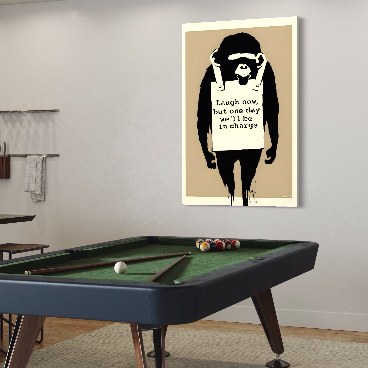 Tablou Canvas Premium LuxCanva® A1387, Laugh Now , Living, Maimuta, Jungla, Motivational, Echipa, Birou, Culori Vibrante