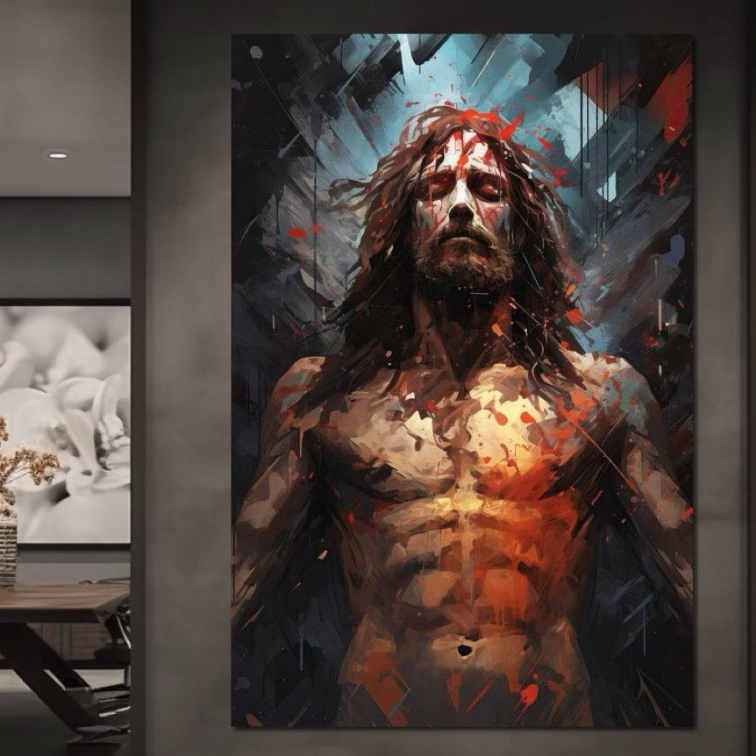 Tablou Canvas Premium LuxCanva® H1040, Patimile lui Hristos, Iisus, Martiriu, Forta Interioara, Sacrificiu, Divinitate, Gratie, Mantuire, Arta Sacra, Living, Dormitor