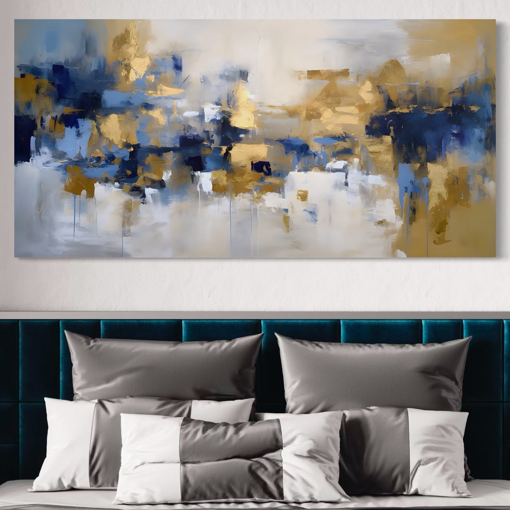 Tablou Canvas Premium LuxCanva® A1392, Golden Art , Dormitor, Decorativ, Pata de Culoare, Arta Abstracta, Living, Culori Vibrante