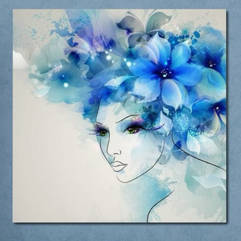 Tablou Canvas Premium, LuxCanva® G1082, Vis Albastru, Flori, Portret, Gratie, Nuanta, Rafinata, Delicatete, Podium, Fotomodel, Living, Dormitor
