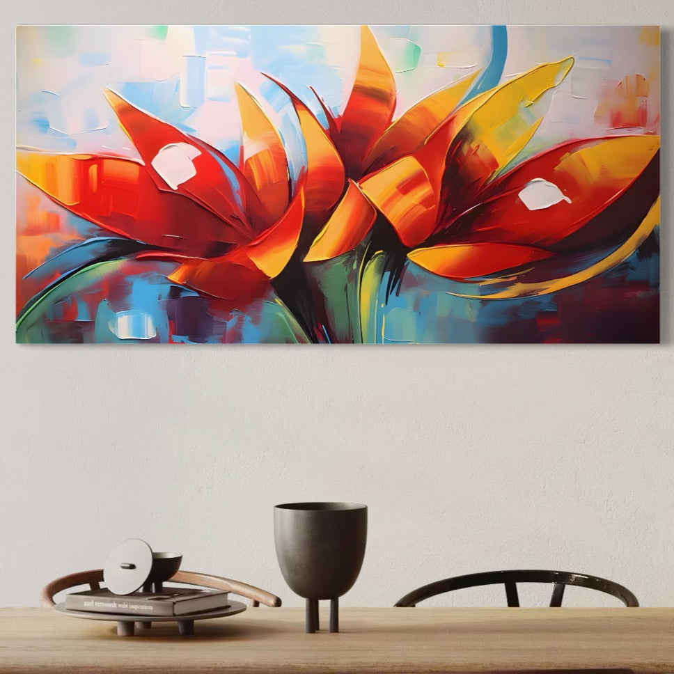 Tablou Canvas Premium LuxCanva® A1393, Orange Flowers , Galerie, Contrast De Culoare, Arta Abstracta, Dormitor, Culori Vibrante