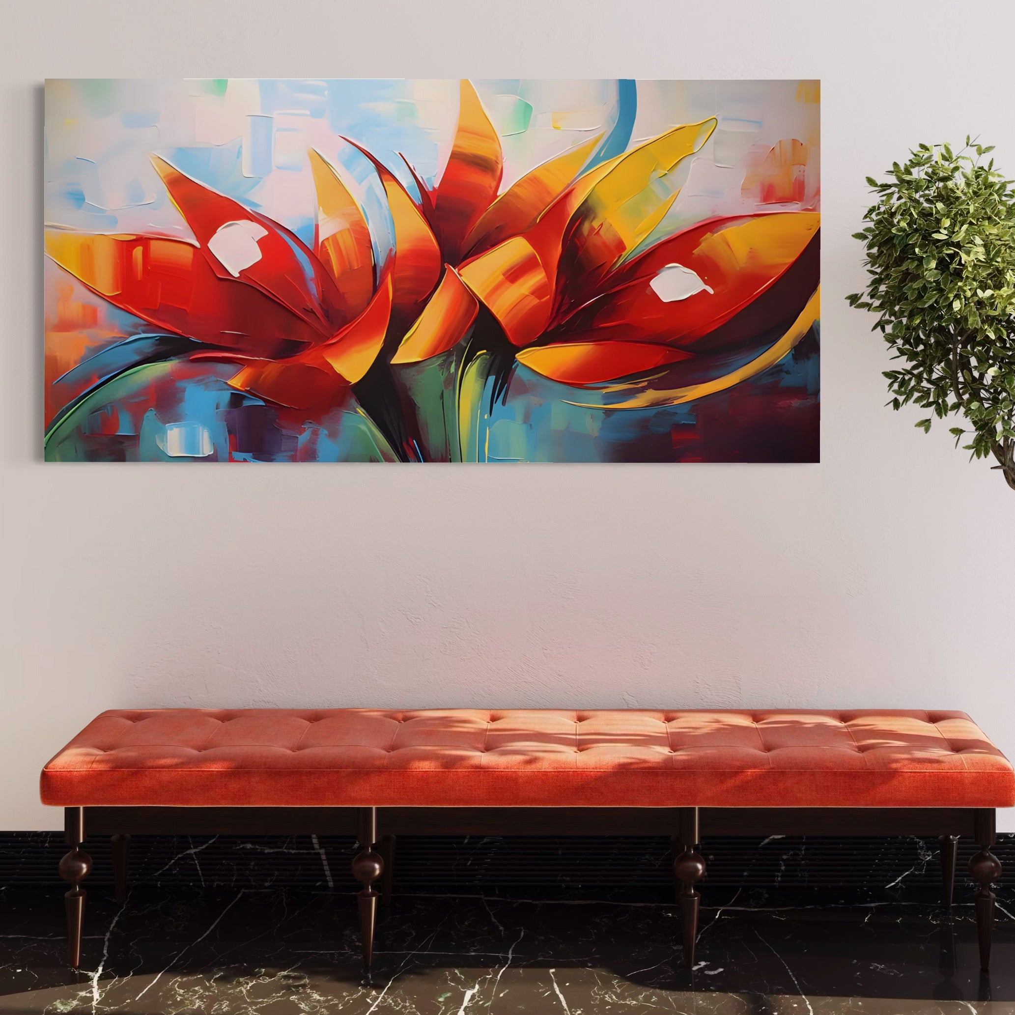 Tablou Canvas Premium LuxCanva® A1393, Orange Flowers , Galerie, Contrast De Culoare, Arta Abstracta, Dormitor, Culori Vibrante