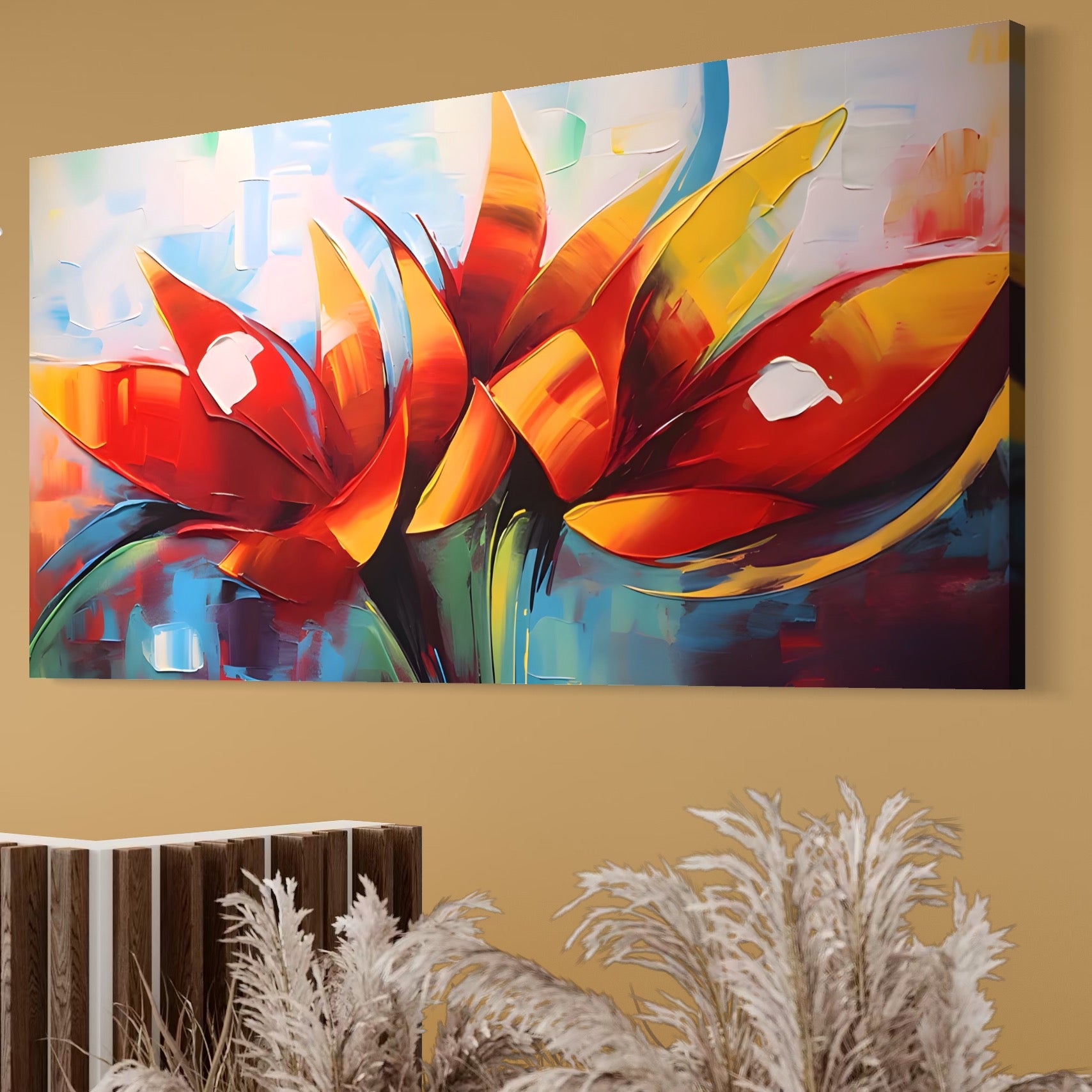 Tablou Canvas Premium LuxCanva® A1393, Orange Flowers , Galerie, Contrast De Culoare, Arta Abstracta, Dormitor, Culori Vibrante