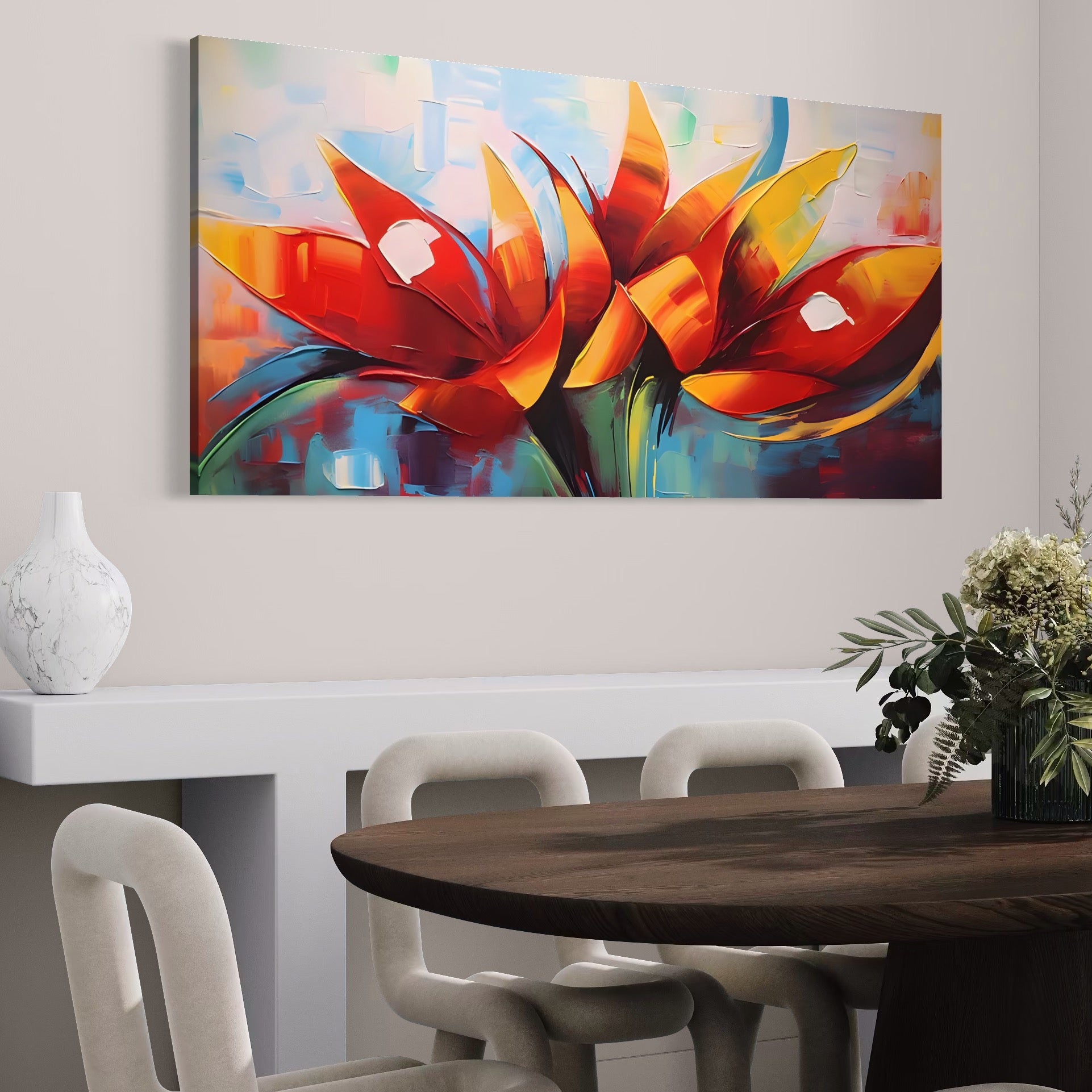 Tablou Canvas Premium LuxCanva® A1393, Orange Flowers , Galerie, Contrast De Culoare, Arta Abstracta, Dormitor, Culori Vibrante