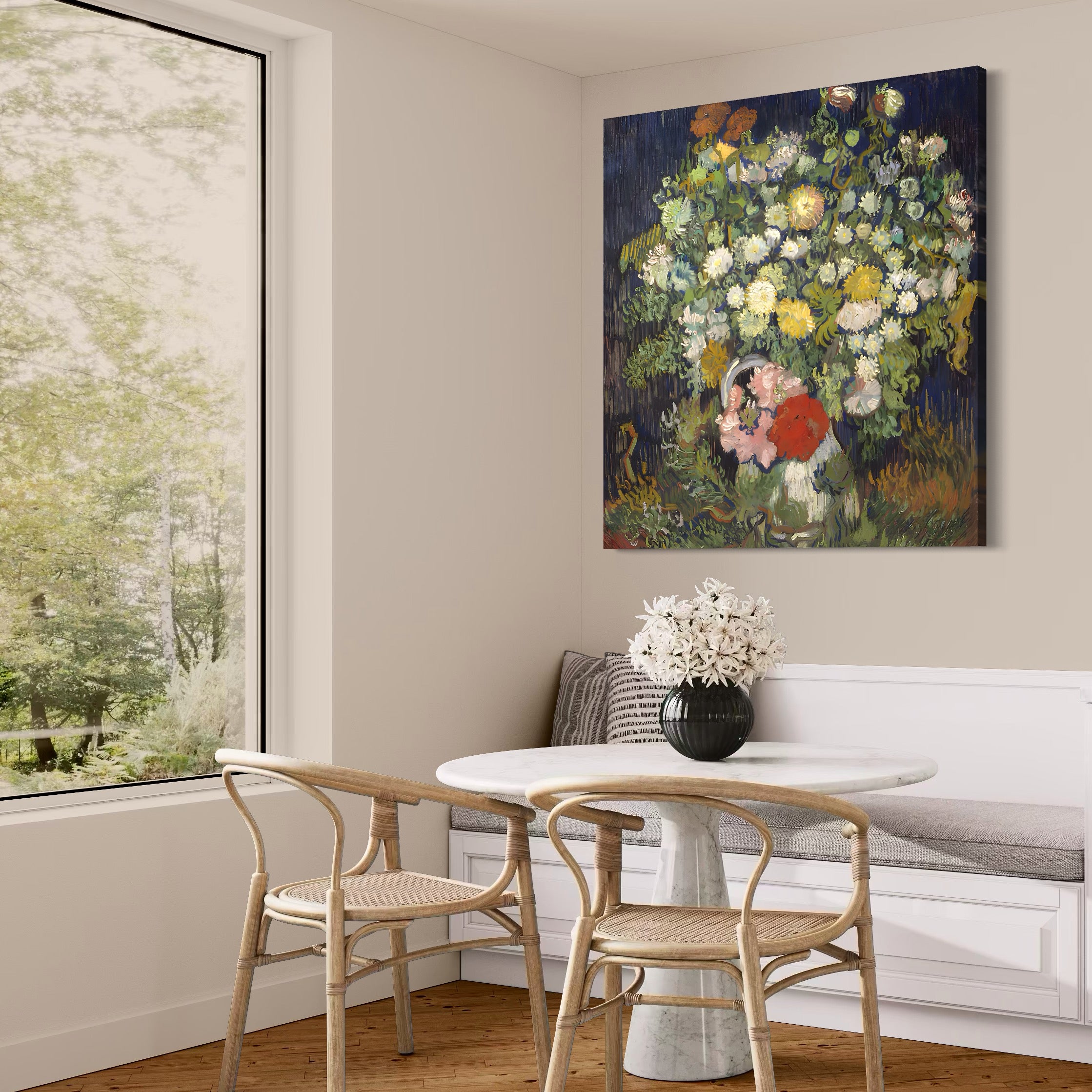 Tablou Canvas Premium LuxCanva® A1397, Flori In Vaza ,  Room, Pictura, Crizanteme, Living, Culori Vibrante