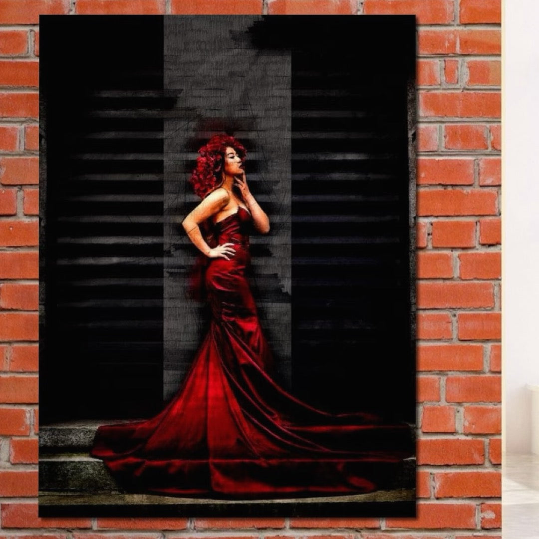 Tablou Canvas Premium, LuxCanva® G1090, O Diva in Rosu, Rochie, Rosie, Nocturn, Seductie, Regina, Noptii, Intalnire, Fashion, Living, Dormitor