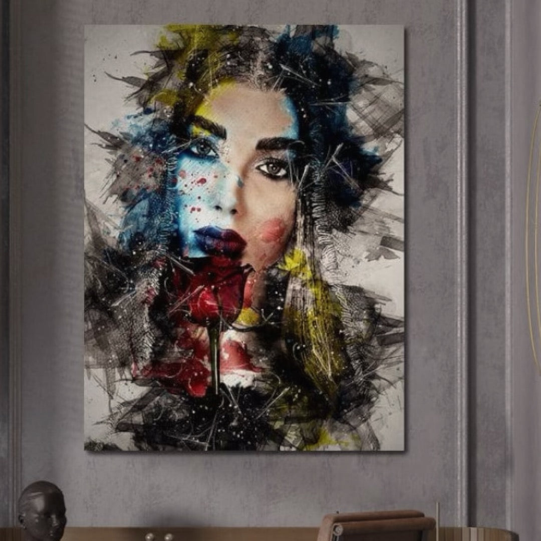 Tablou Canvas Premium, LuxCanva® G1091, Taina Unei Priviri, Trandafir, Ganduri, Privire, Expresie, Femeie, Revista, Pictura, Expozitie, Arta, Living, Dormitor