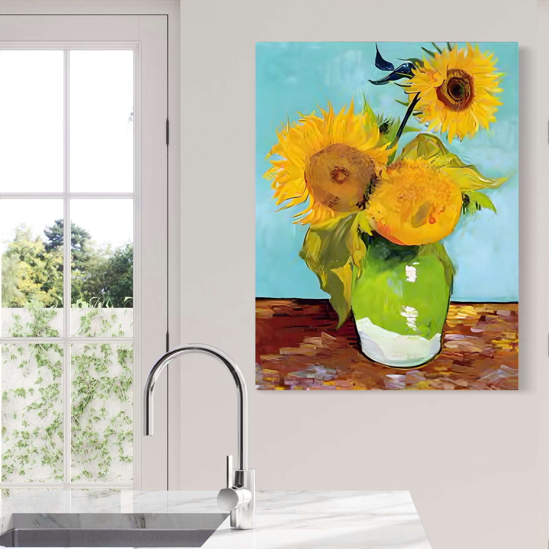 Tablou Canvas Premium LuxCanva® A1399, Floarea Soarelui ,  Room, Floare Galbena, Vaza, Pictura, Planta, Dormitor, Culori Vibrante