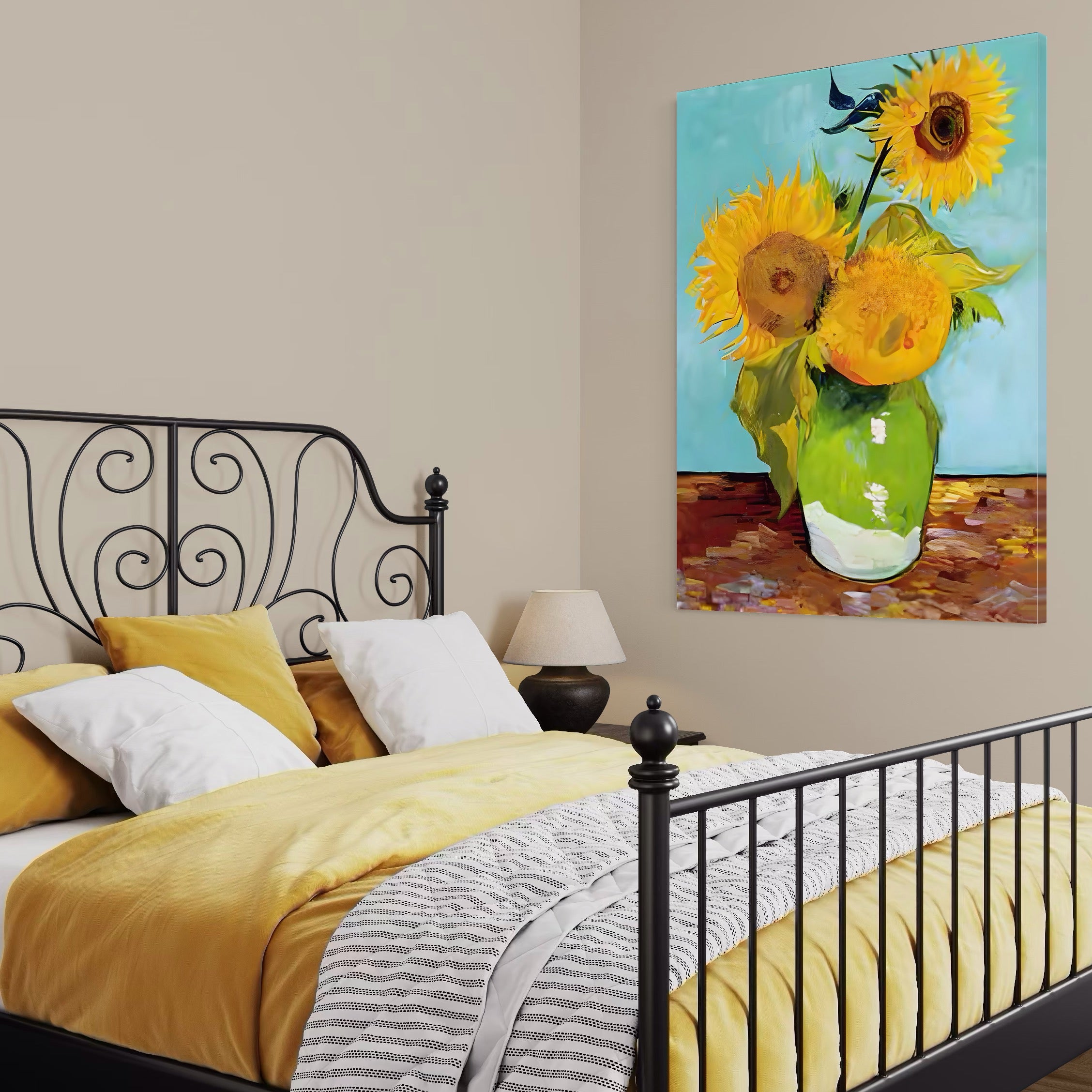 Tablou Canvas Premium LuxCanva® A1399, Floarea Soarelui ,  Room, Floare Galbena, Vaza, Pictura, Planta, Dormitor, Culori Vibrante