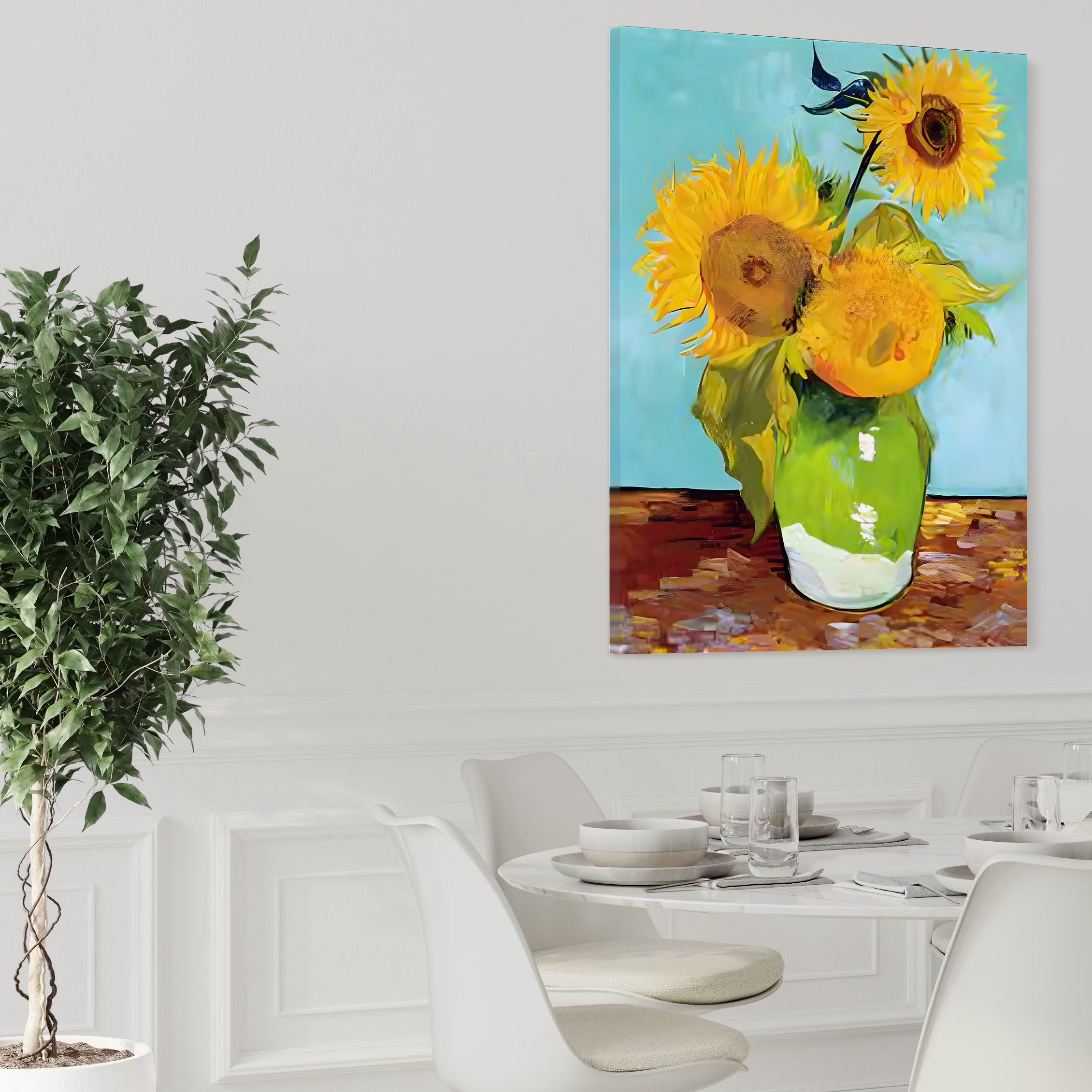 Tablou Canvas Premium LuxCanva® A1399, Floarea Soarelui ,  Room, Floare Galbena, Vaza, Pictura, Planta, Dormitor, Culori Vibrante