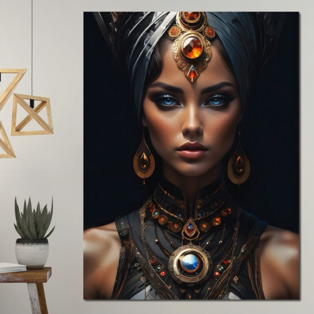 Tablou Canvas Premium, LuxCanva® G1092, Femeia Oracol, Mistic, Regalitate, Frumusete, Enigma, Sacralitate, Aur, Safir, Fantasmic, Living, Dormitor