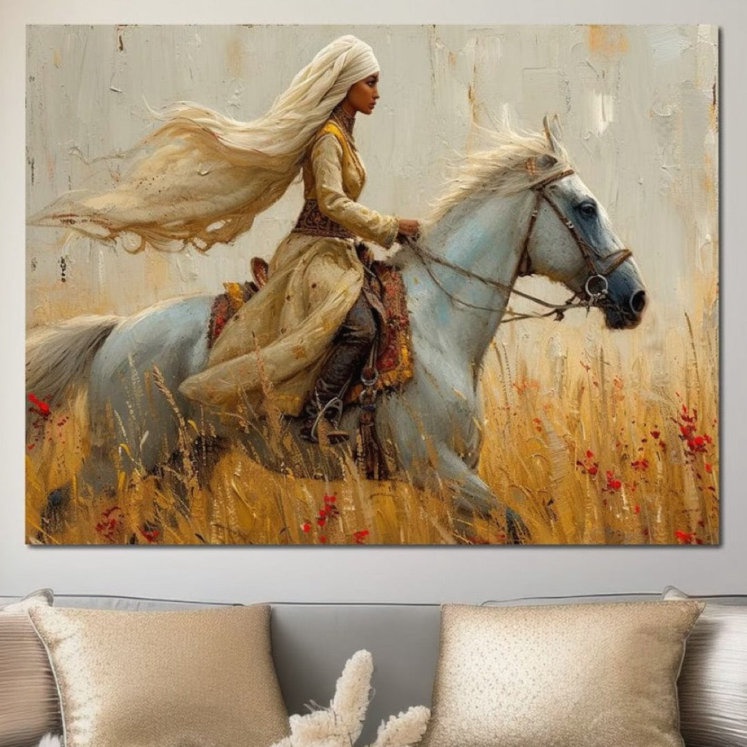 Tablou Canvas Premium, LuxCanva® G1096, Spirit Calator, Lumina, Cal, Galop, Grane, Pustie, Camp, Aur, Spirit, Oriental, Evadare, Living, Dormitor