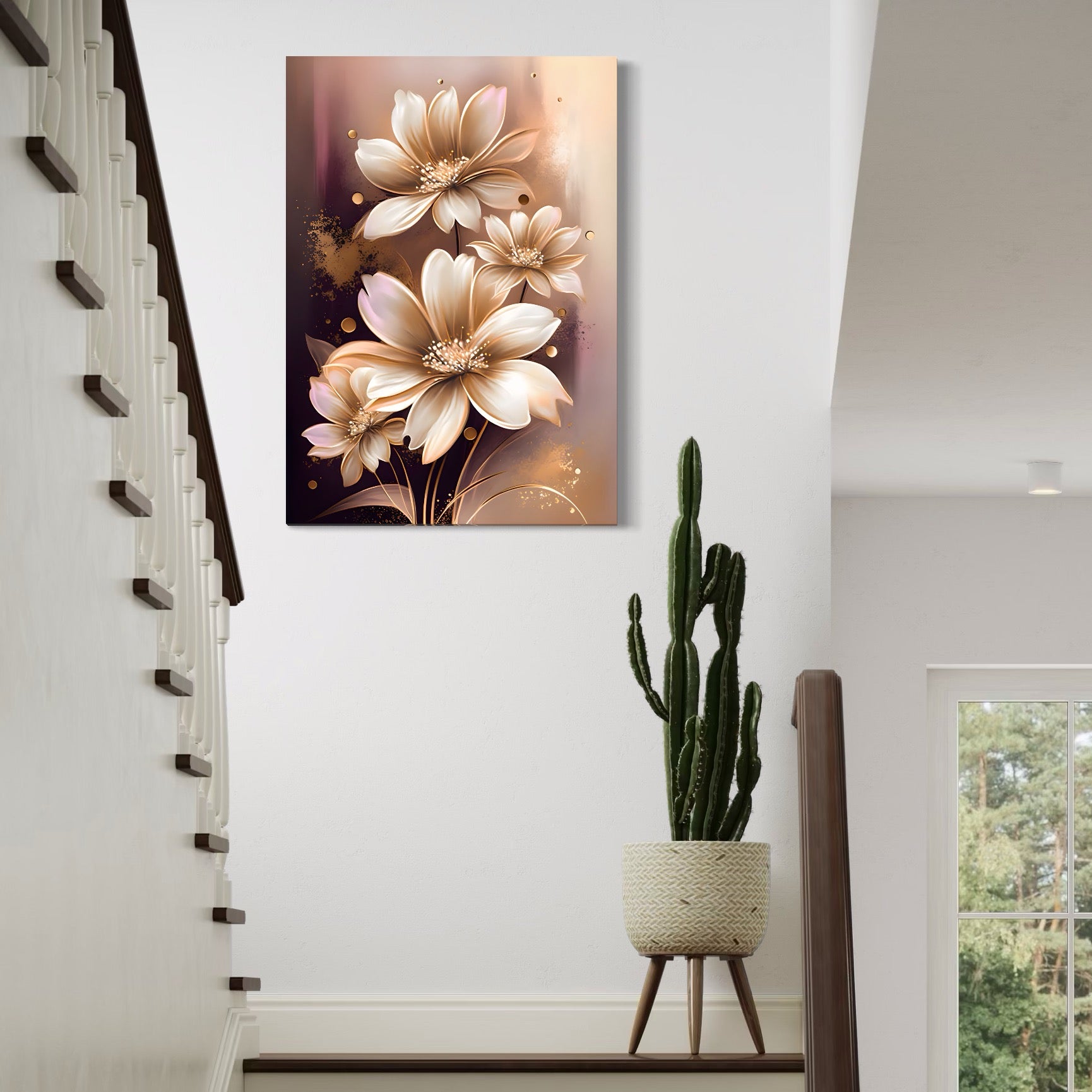 Tablou Canvas Premium LuxCanva® A1405, Flori Aurii ,  Room, Planta, Gold, Decorativ, Petale, Dormitor, Culori Vibrante