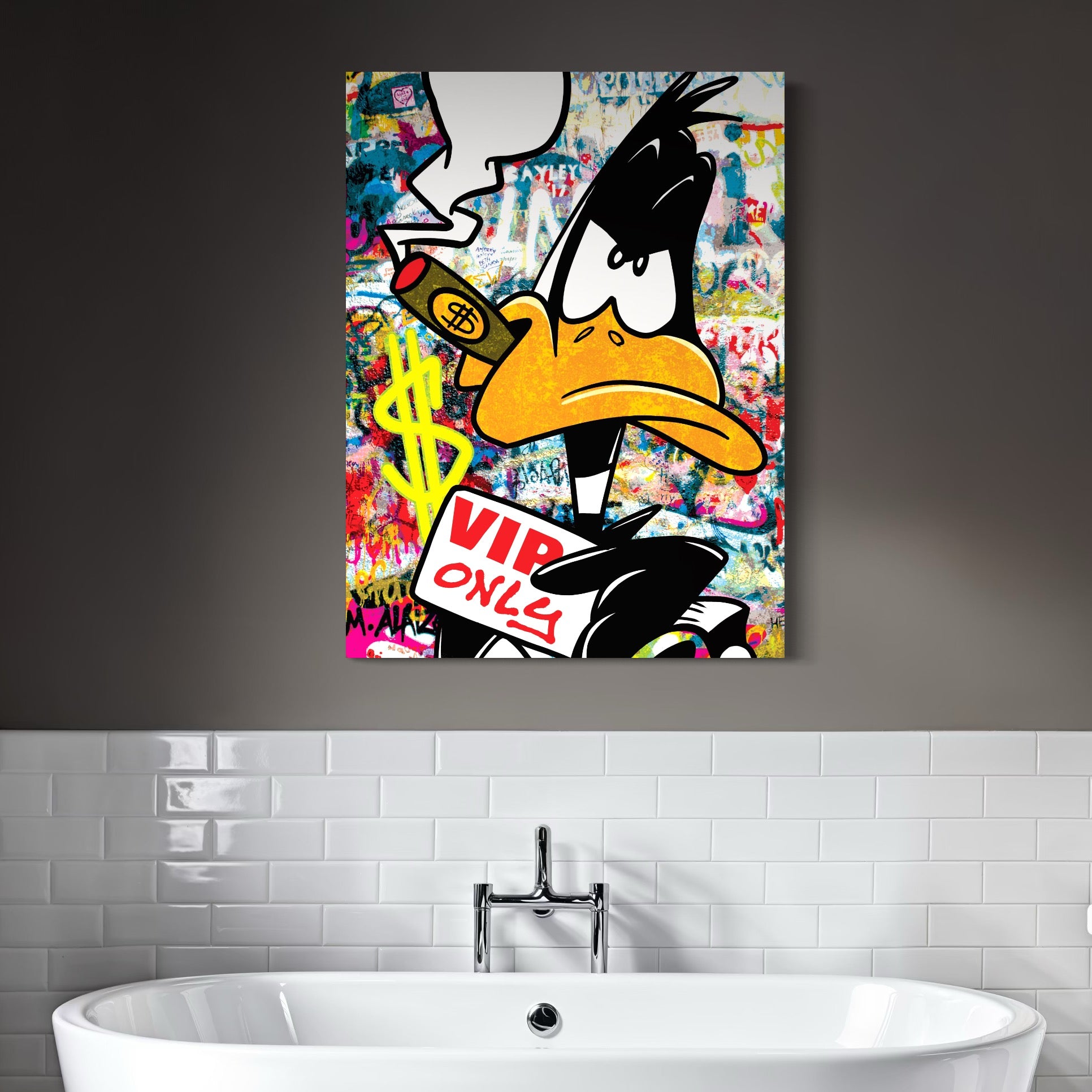 Tablou Canvas Premium, LuxCanva® A1042, Daffy Duck, Desene Animate, Looney Tunes, Dollar, VIP, Culori Vibrante